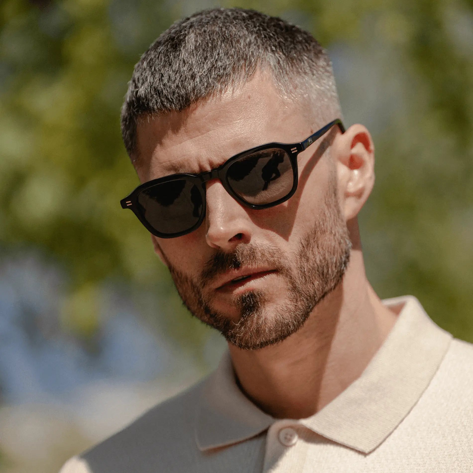 Black / Triple Black Lens || Men's Geometric Square Sunglasses with Black Acetate Frame and Triple Black Polarized Lens