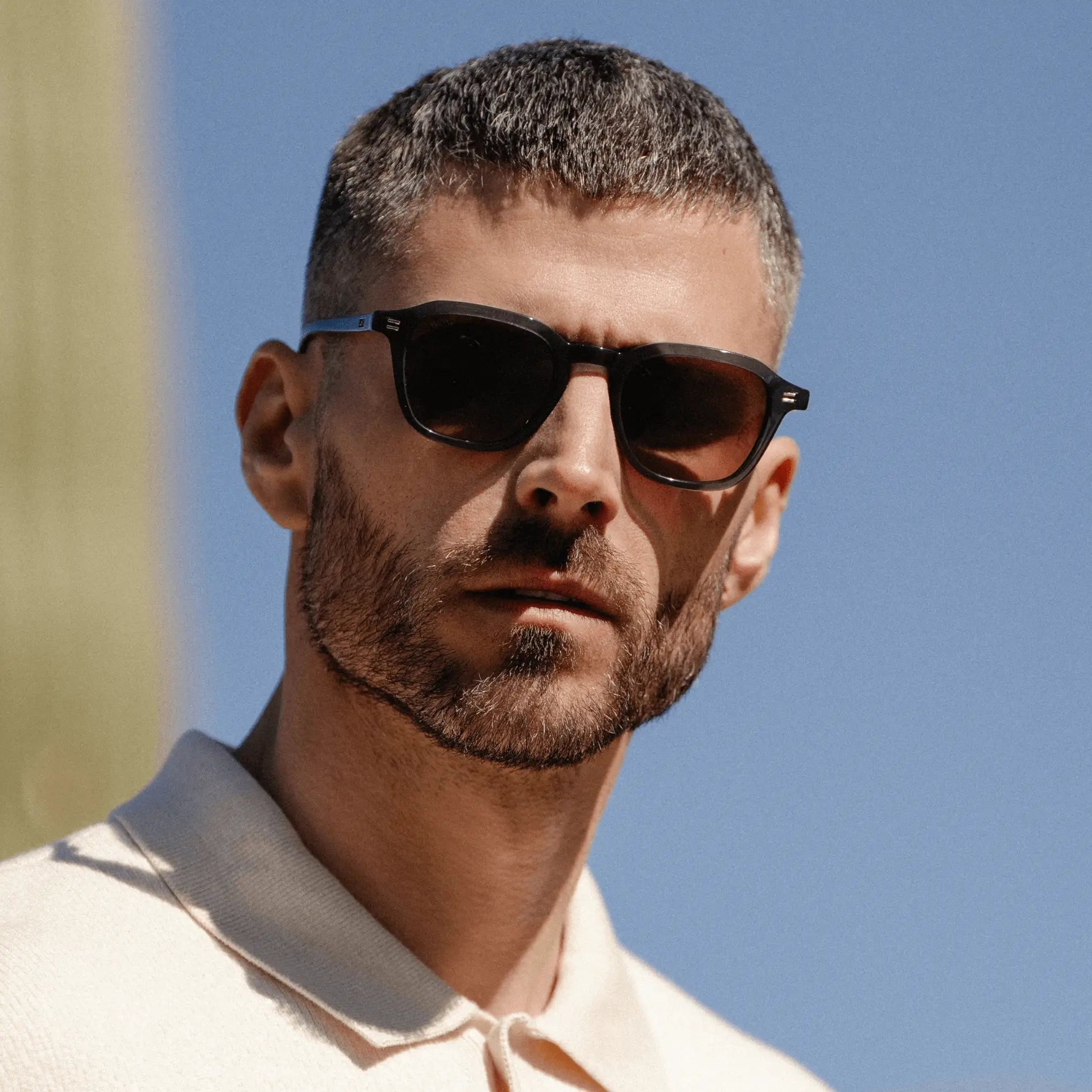 Crystal Steel Blue / Brown Gold Gradient Lens || Men's Geometric Square Sunglasses with Crystal Steel Blue Acetate Frame and Brown Gold Gradient Polarized Lens