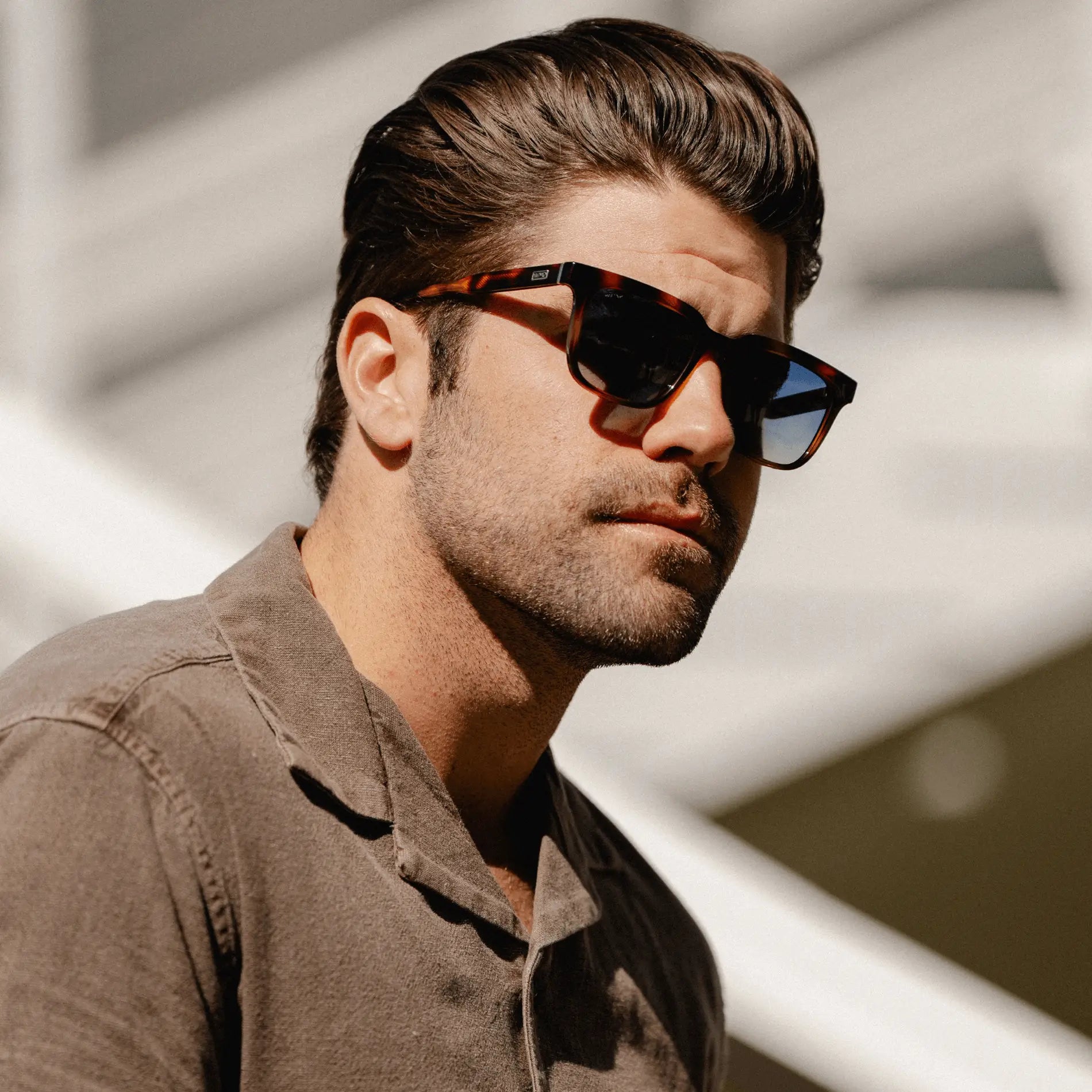 Whiskey Tortoise / Blue Gradient Lens || Men's Thick Square Sunglasses with Whiskey Tortoise Acetate Frame and Blue Gradient Polarized Lens