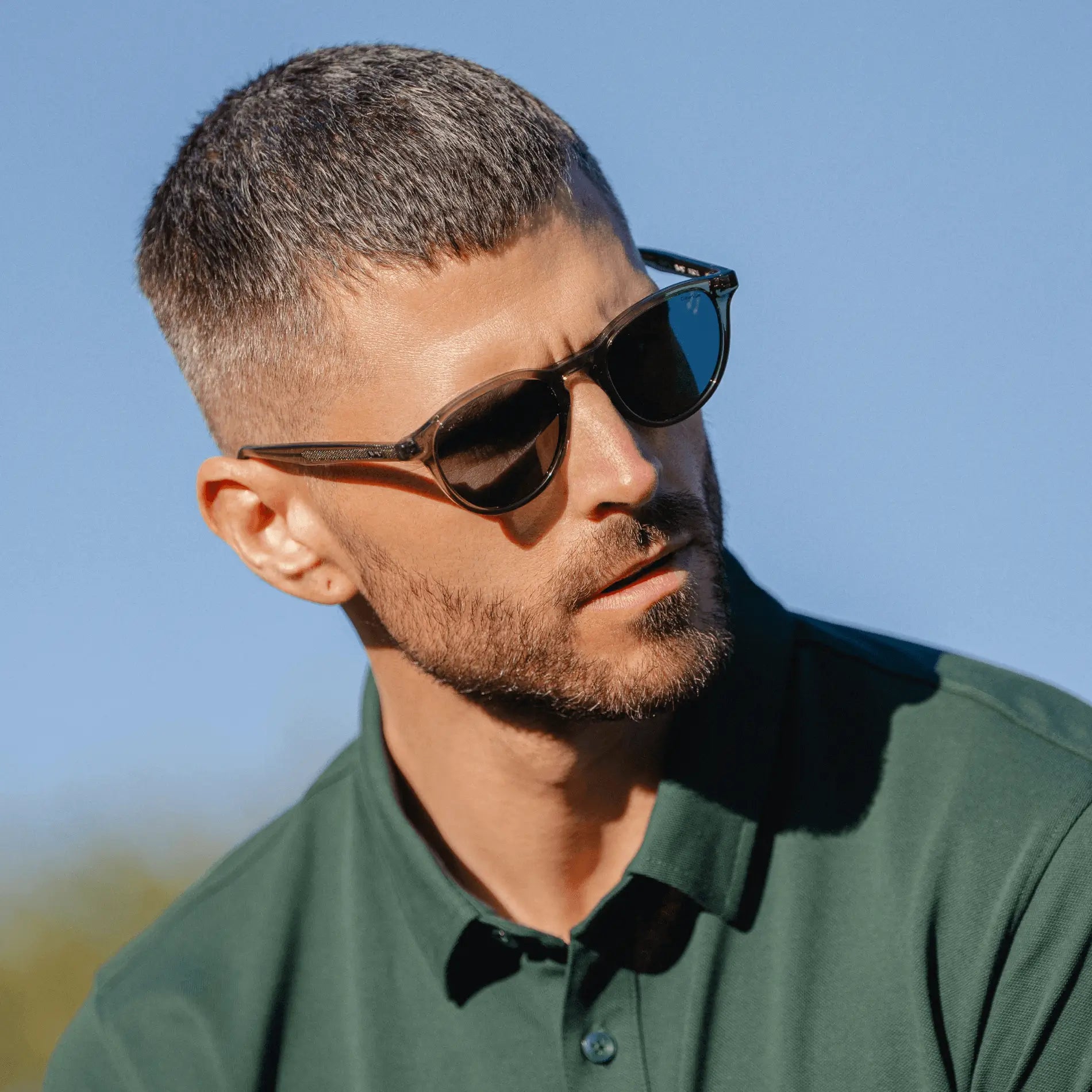 Crystal Agave Green / Grey || Unisex Round Performance Prescription Sunglasses with Green Acetate Frame and Grey Lens