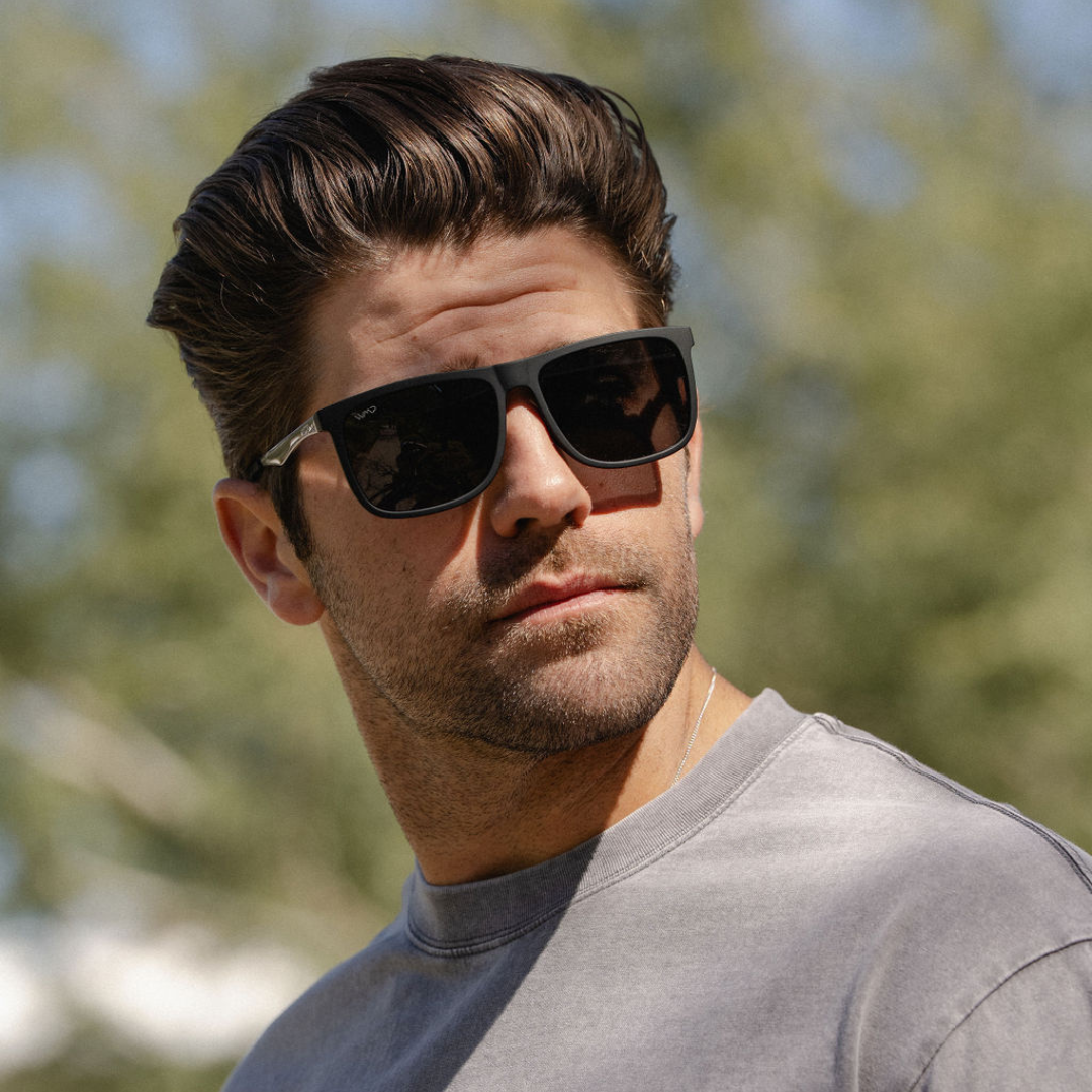 Jade Black || Matte Black Square Frame Sunglasses with Black Polarized Lenses