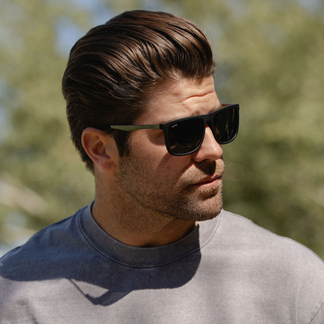 Jade Black || Matte Black Square Frame Sunglasses with Black Polarized Lenses