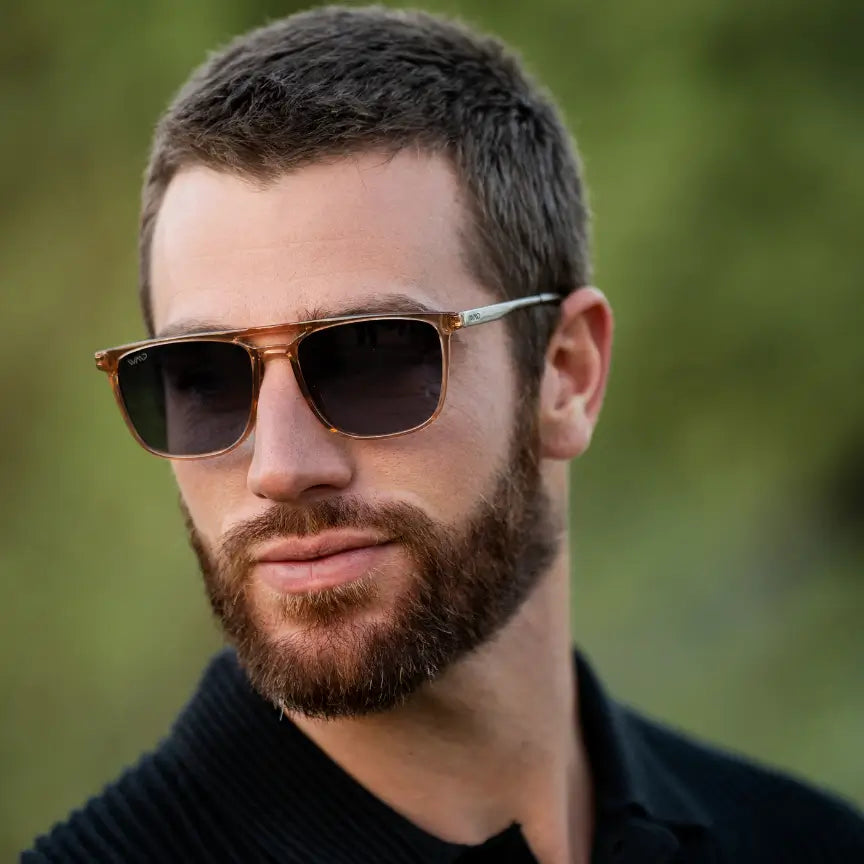 Crystal Brown / Black Gradient Lens || Brown Rectangular Aviator Sunglasses with Black Polarized Lenses