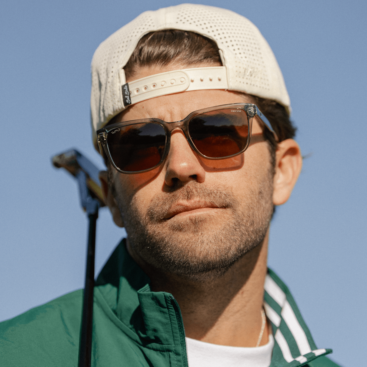 Crystal Agave Green / Brown Lens || Men's Geometric Rectangular Non-Slip Golf Sunglasses with Crystal Agave Green Acetate Frame and Brown Polarized Oleophobic Lens
