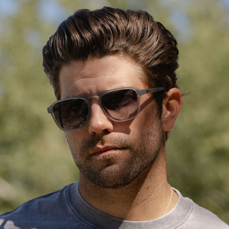 Moonrock Grey / Black Gradient Lens || Grey Single Bridge Aviator Sunglasses with Black Polarized Lenses