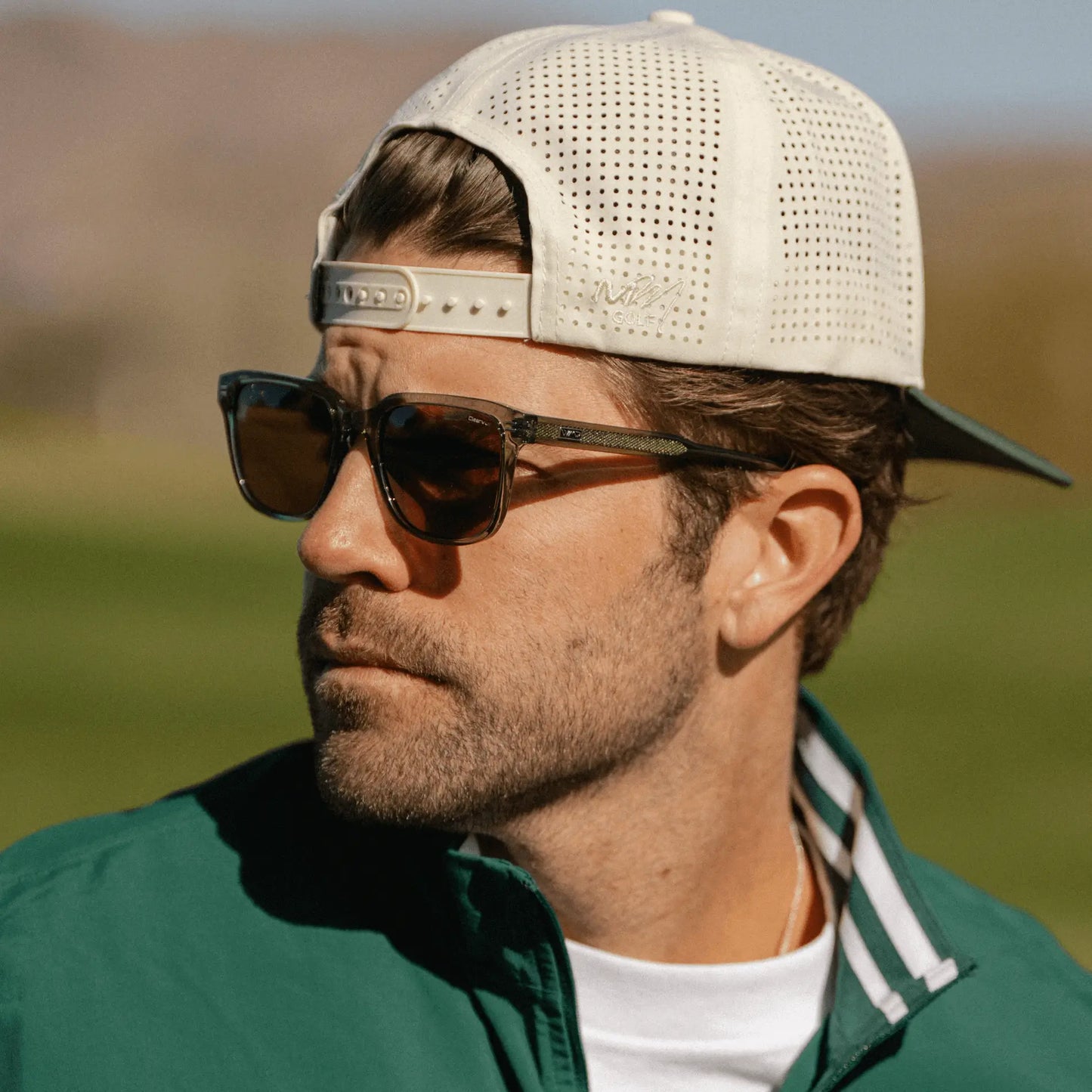 Crystal Agave Green / Brown Lens || Men's Geometric Rectangular Non-Slip Golf Sunglasses with Crystal Agave Green Acetate Frame and Brown Polarized Oleophobic Lens