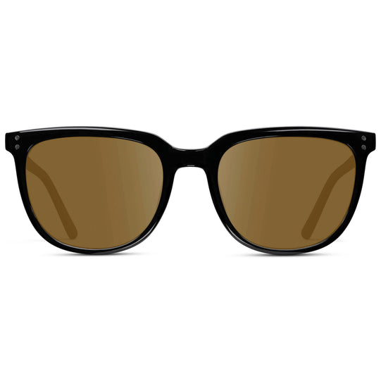 Black / Amber Lens || Black Square Frame Sunglasses with Amber Prescription Lenses