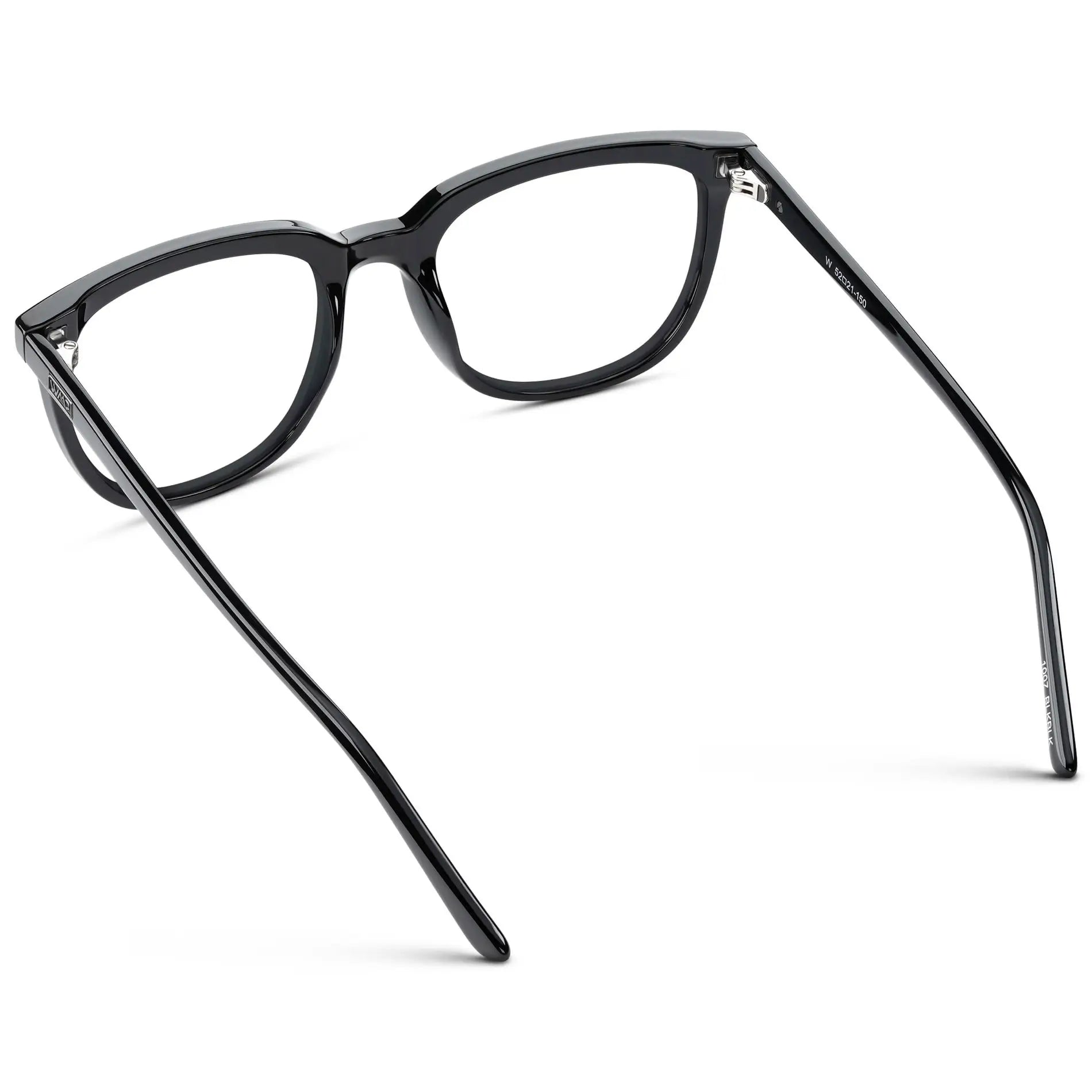 Black || Back view of Men's Square Eyeglasses with Black Frame Glasses and Clear Prescription Lenses on a white background