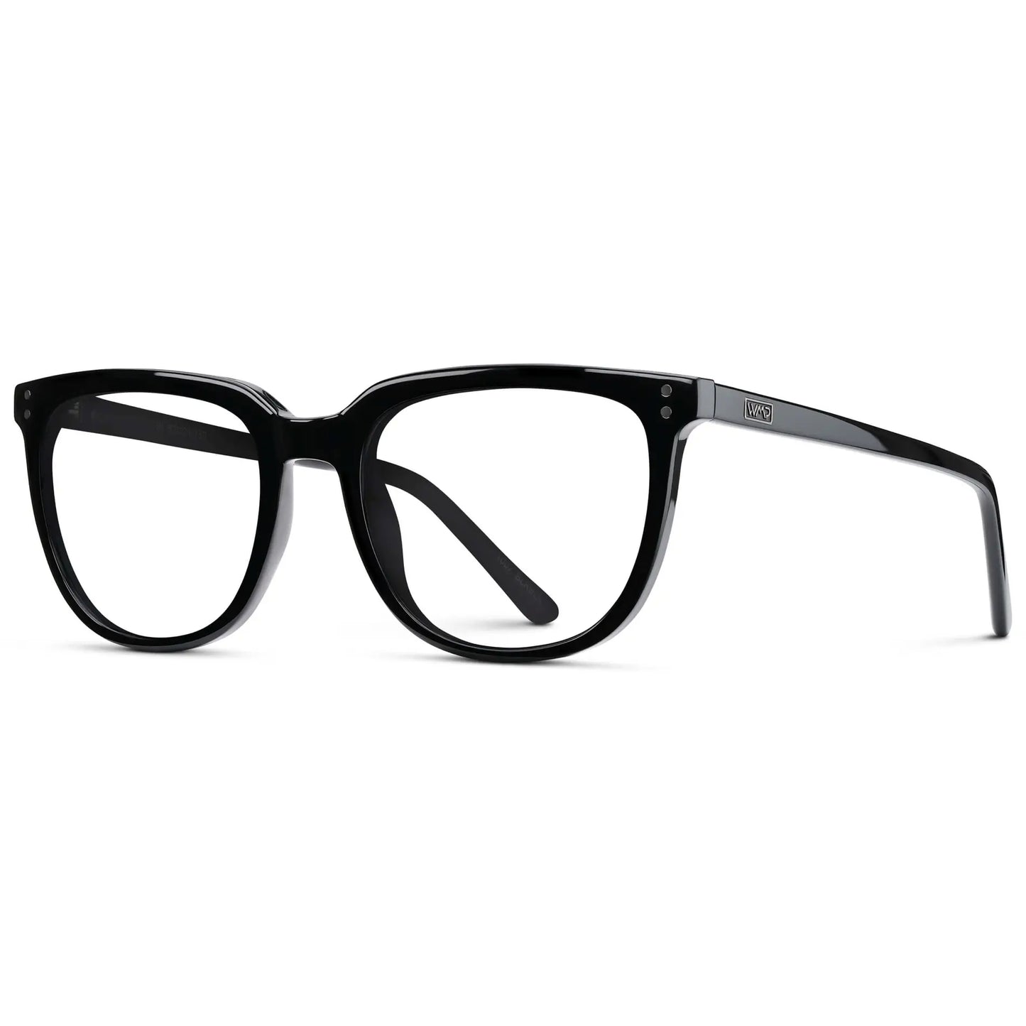 Black || Side view of Men's Square Eyeglasses with Black Frame Glasses and Clear Prescription Lenses on a white background