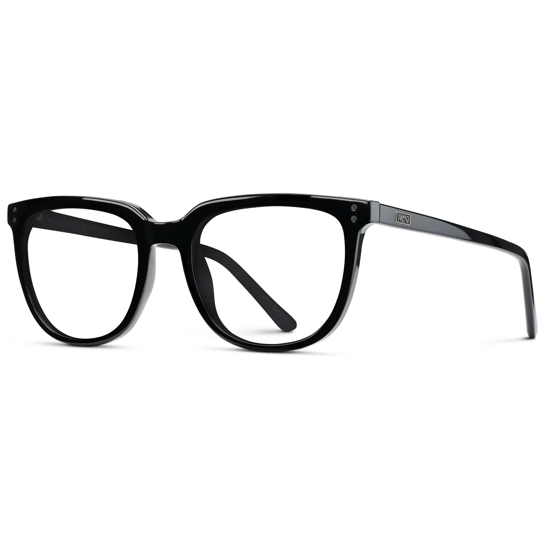 Black || Side view of Men's Square Eyeglasses with Black Frame Glasses and Clear Prescription Lenses on a white background