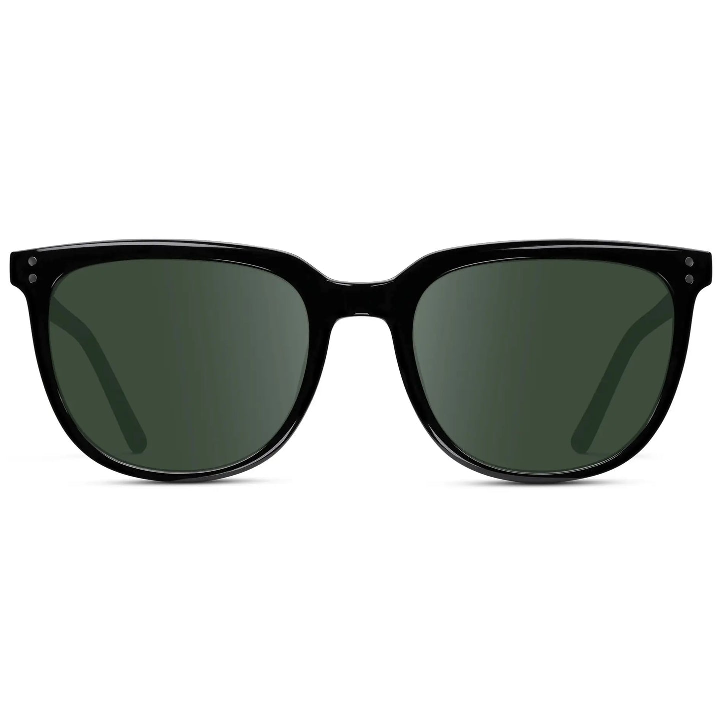 Black / G15 || Men's Square Prescription Sunglasses with Black Frame and Green Lenses on a white background