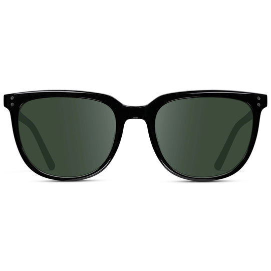 Black / G15 Lens || Black Square Frame Sunglasses with Green Prescription Lenses