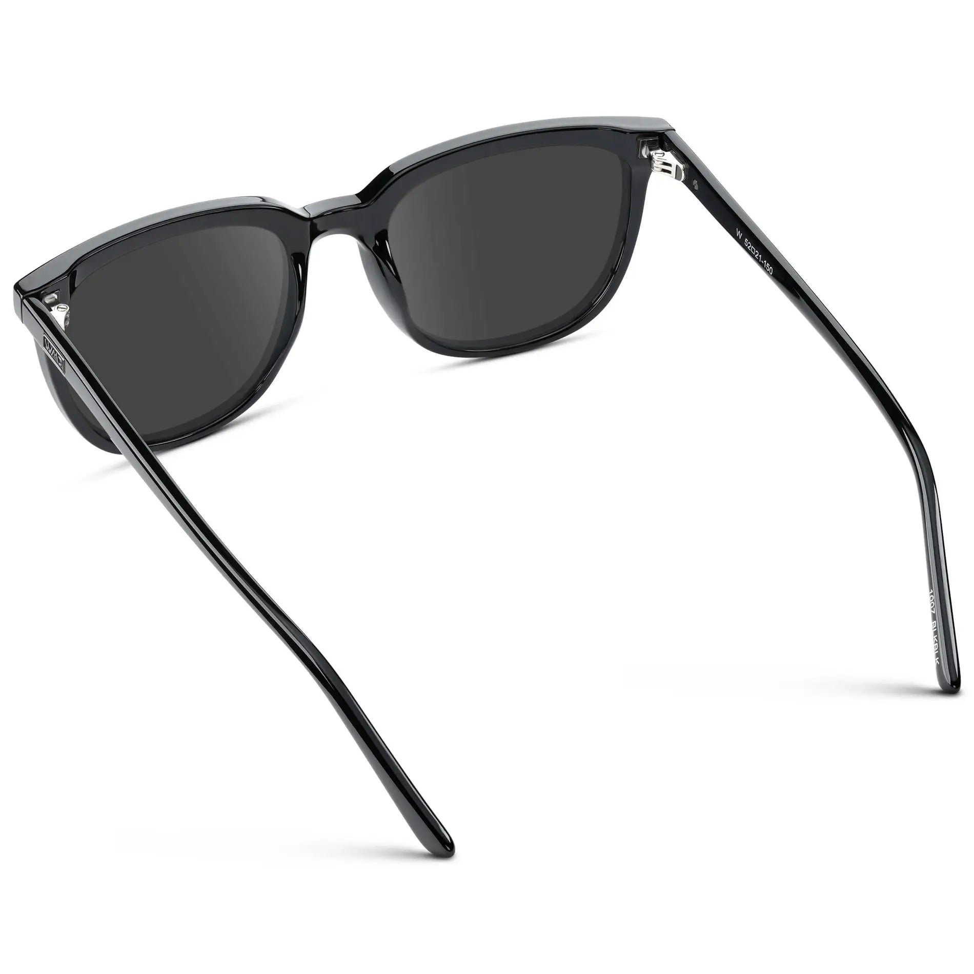 Black / Grey || Back view of Men's Square Prescription Sunglasses with Black  Frame and Grey Lenses on a white background