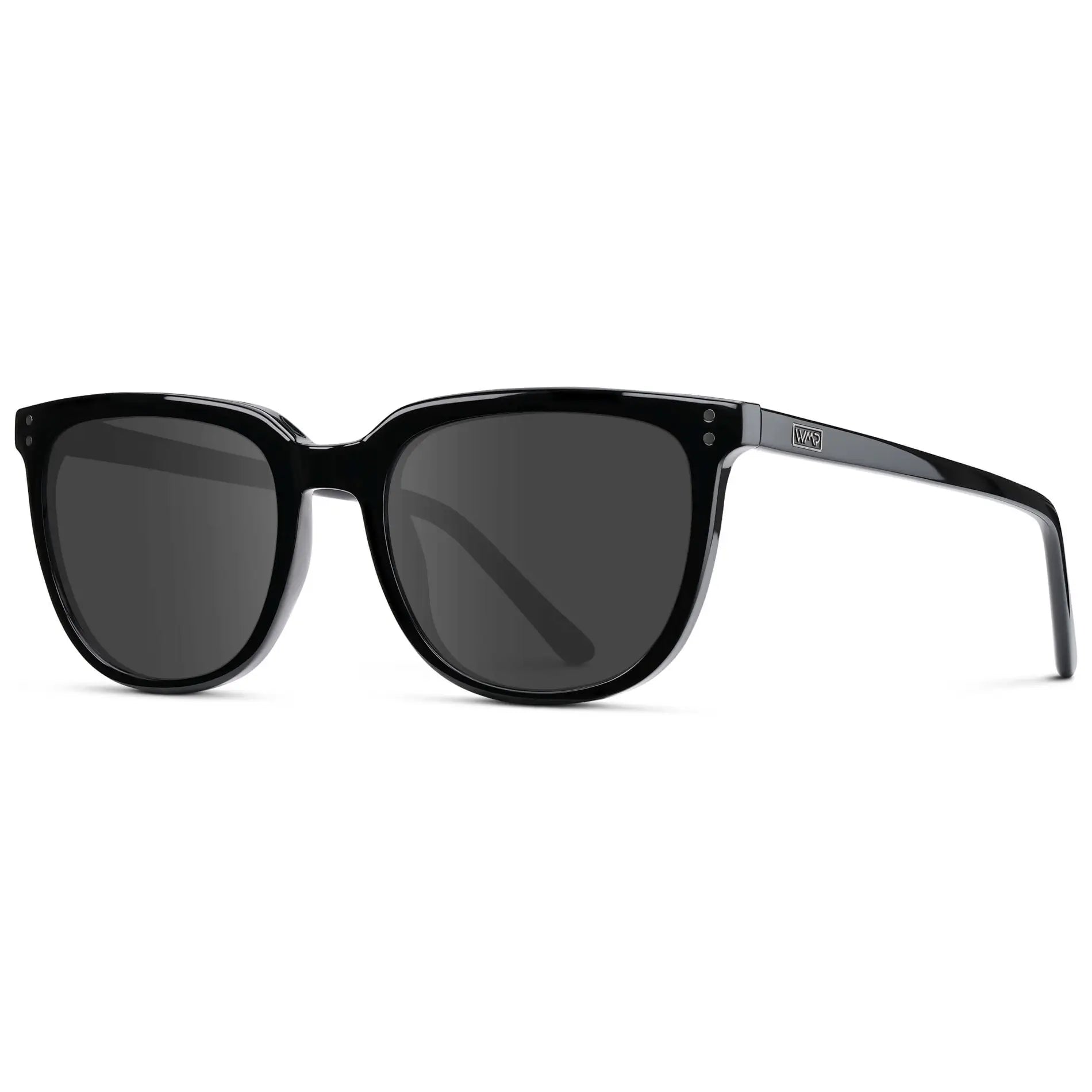 Black / Grey || Side view of Men's Square Prescription Sunglasses with Black  Frame and Grey Lenses on a white background