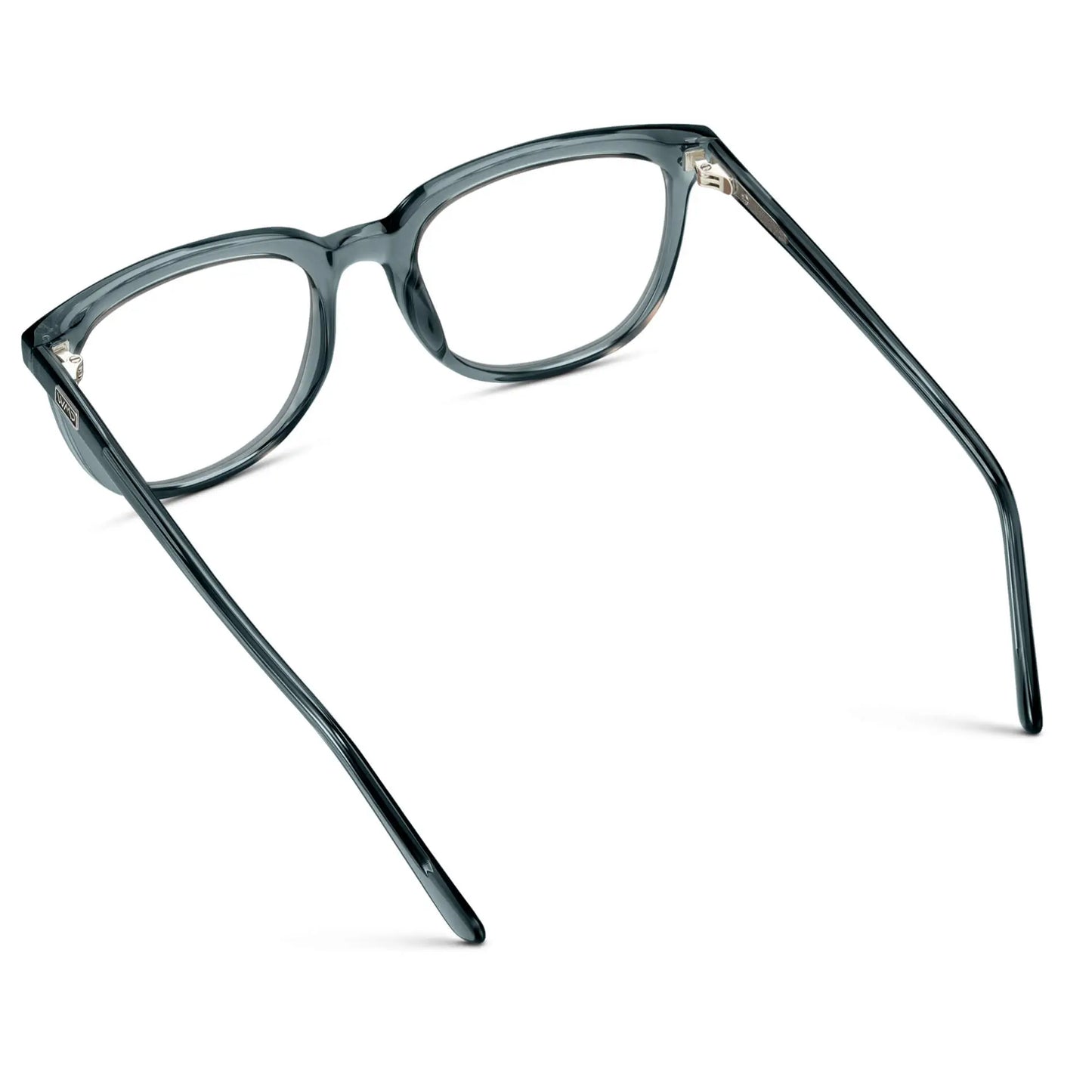 Crystal Stone Blue || Back view of Men's Square Eyeglasses with Crystal Stone Blue Frame Glasses and Clear Prescription Lenses on a white background