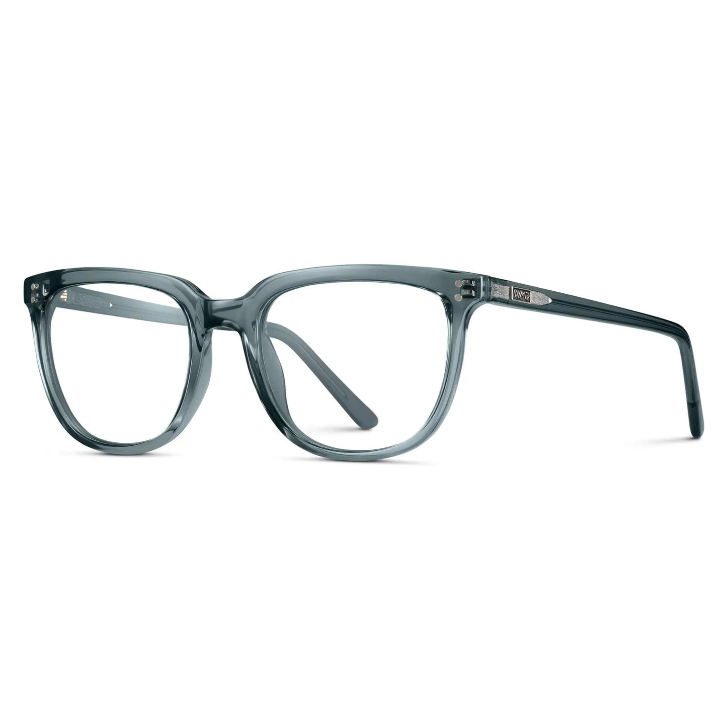 Crystal Stone Blue || Side view of Men's Square Eyeglasses with Crystal Stone Blue Frame Glasses and Clear Prescription Lenses on a white background