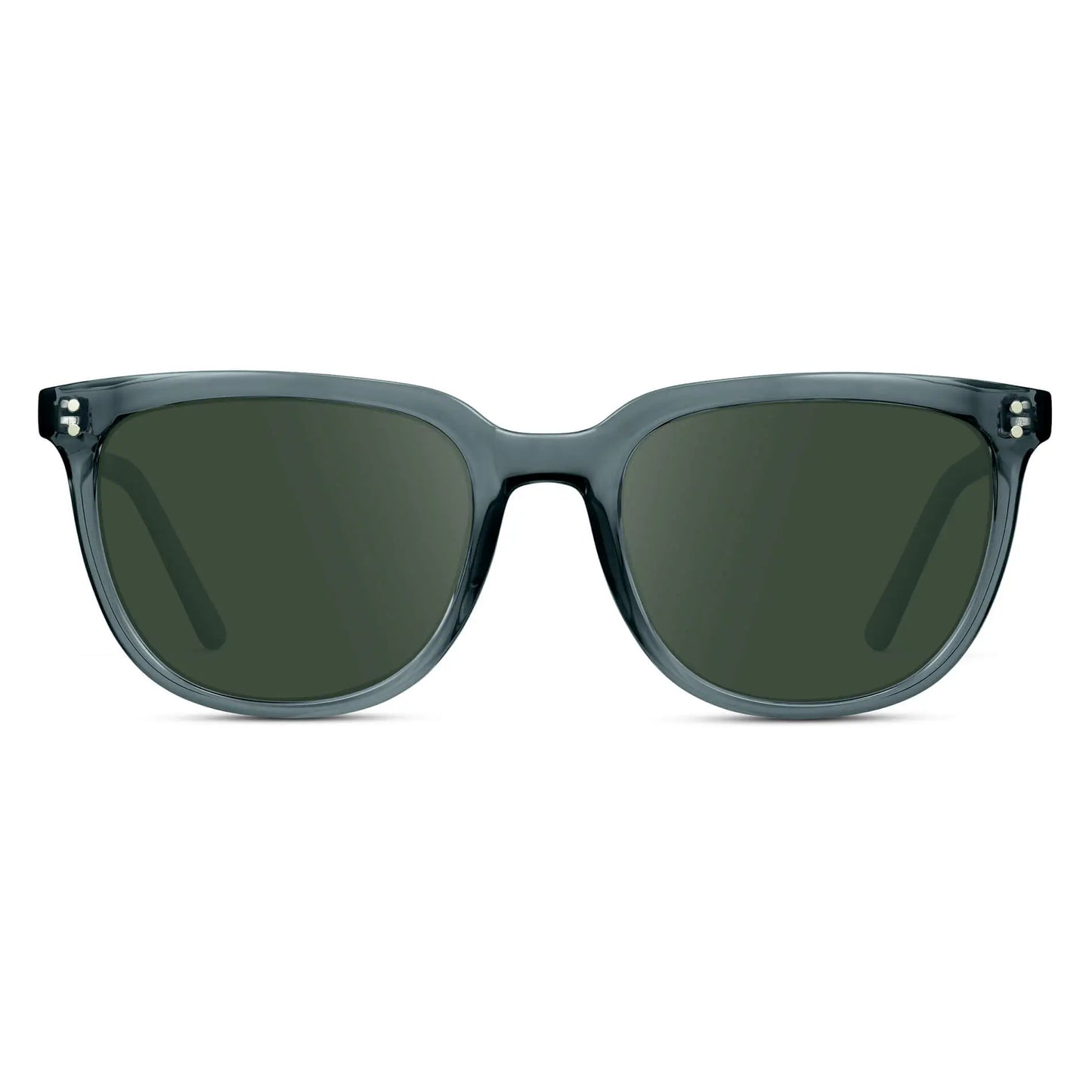 Crystal Stone Blue / G15 || Men's Square Prescription Sunglasses with Crystal Stone Blue Frame and Green Lenses on a white background