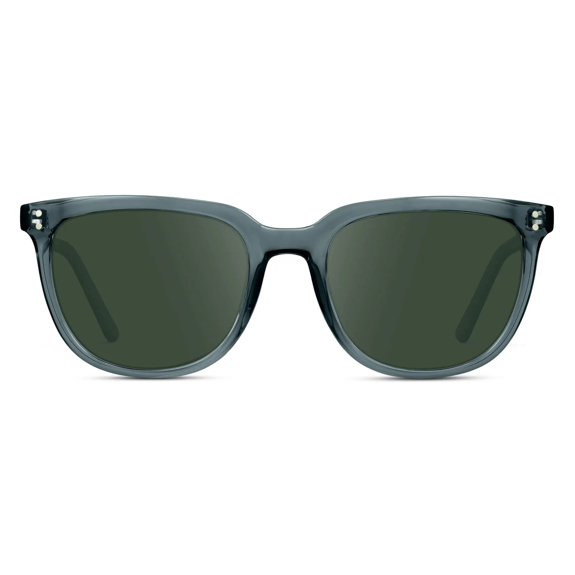 Crystal Stone Blue / G15 || Men's Square Prescription Sunglasses with Crystal Stone Blue Frame and Green Lenses on a white background