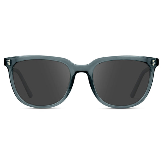 Crystal Stone Blue / Grey Lens || Blue Square Frame Sunglasses with Grey Prescription Lenses