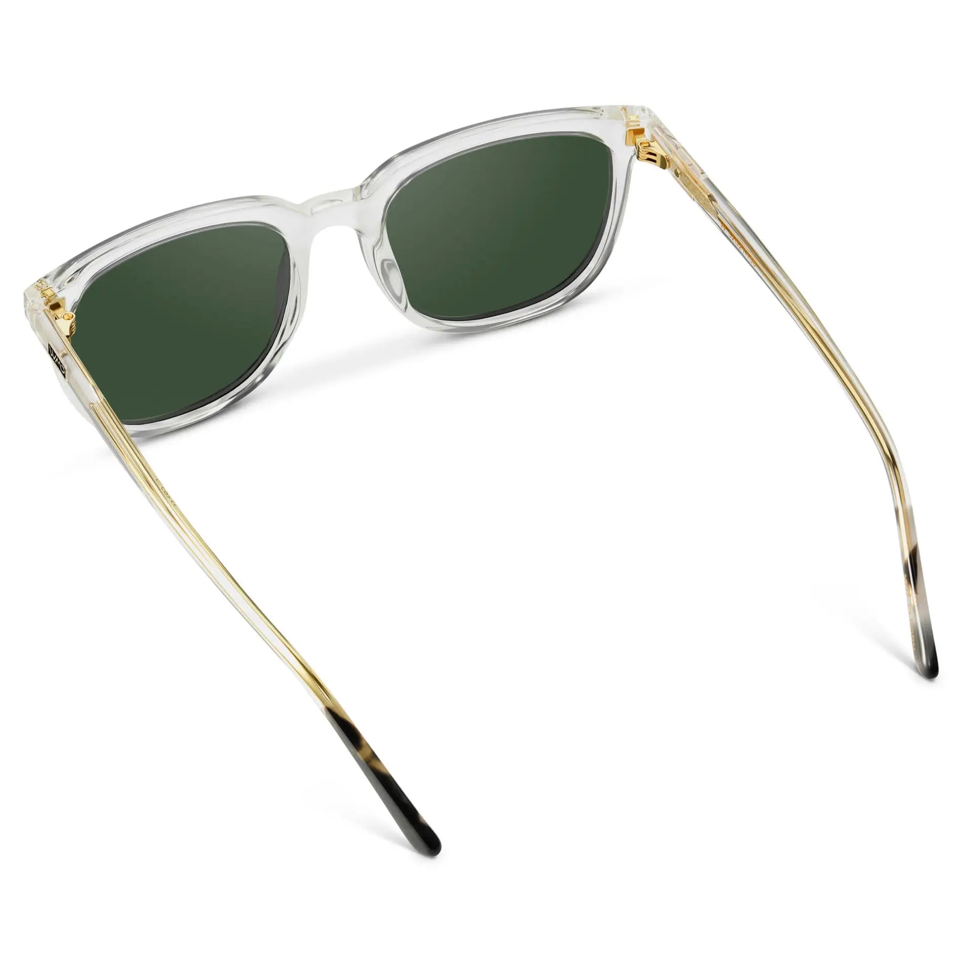 Clear / Smoke Green Lens || Clear Square Frame Sunglasses with Green Polarized Lenses