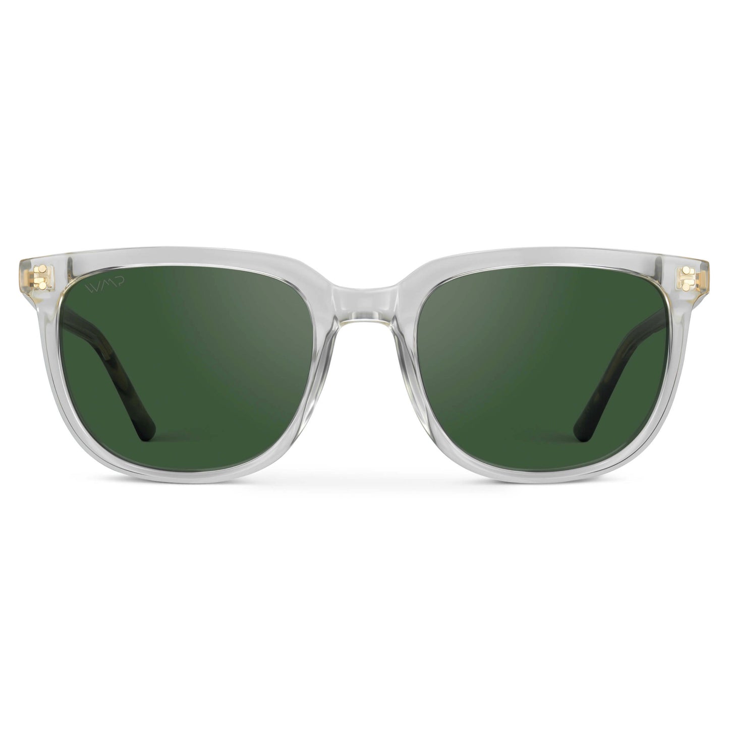 Clear / Smoke Green Lens || Clear Square Frame Sunglasses with Green Polarized Lenses