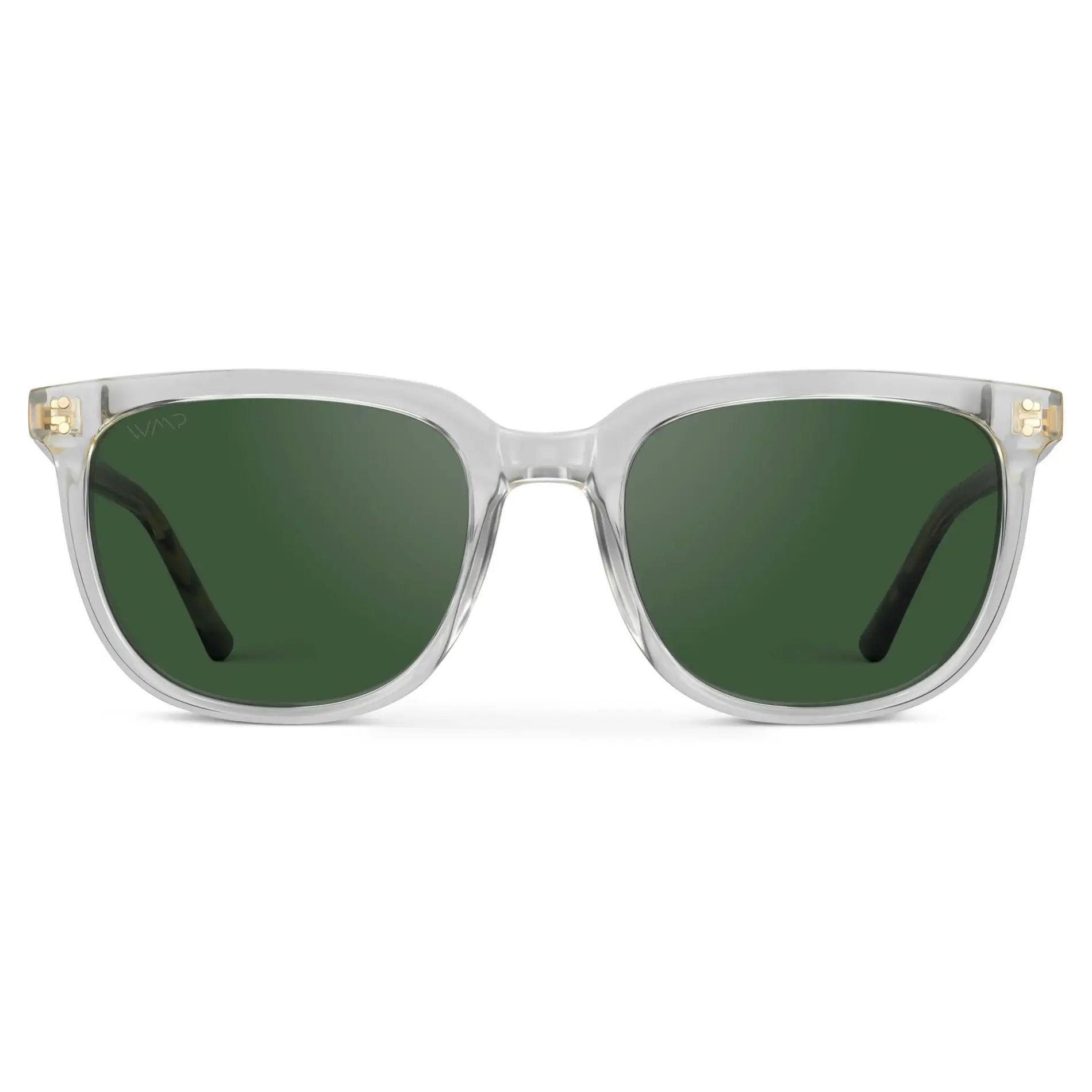 Clear / Smoke Green Lens || Clear Square Frame Sunglasses with Green Polarized Lenses