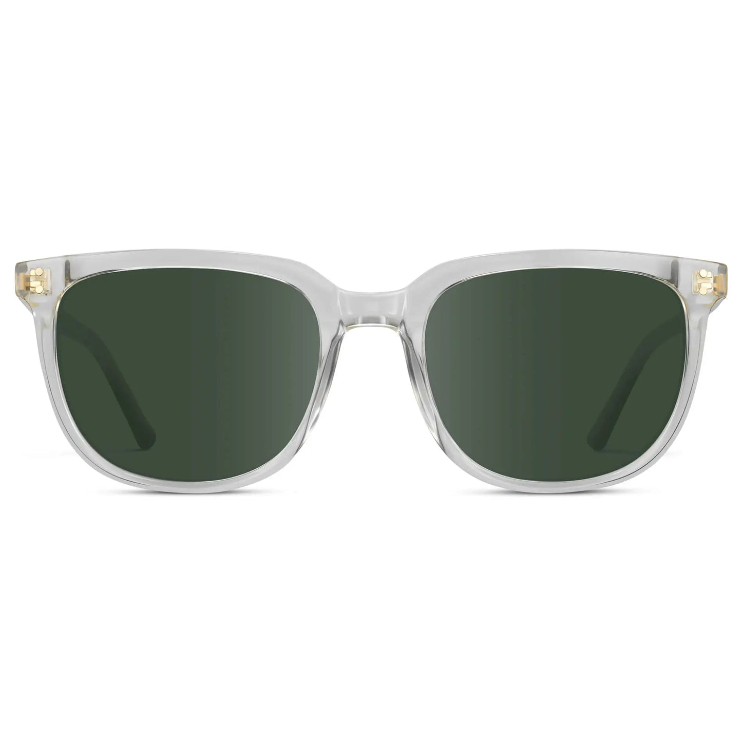Clear / G15 || Men's Square Prescription Sunglasses with Clear Frame and Green Lenses on a white background