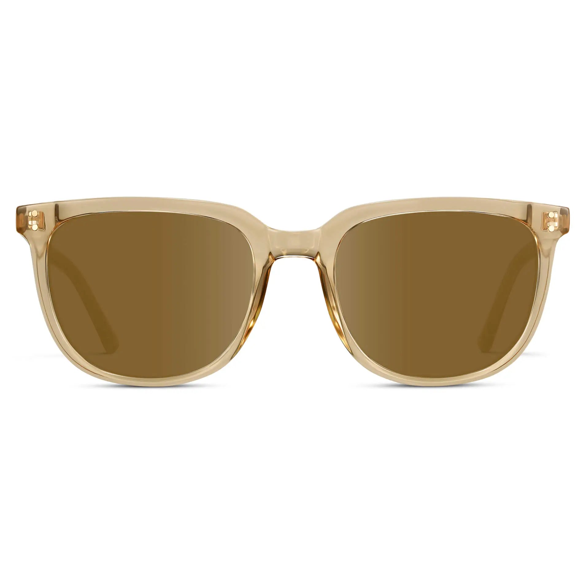 Champagne Crystal / Amber || Men's Square Prescription Sunglasses with Champagne Crystal Frame and Amber Lenses on a white background