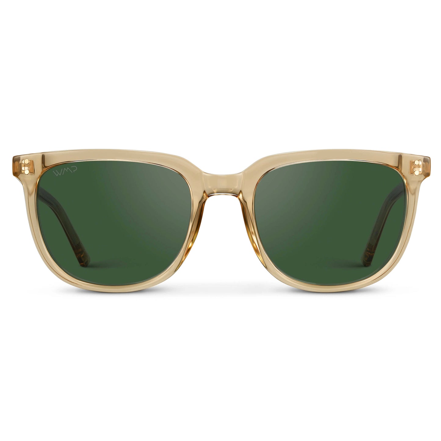 Champagne Crystal / Smoke Green Lens || Yellow Square Frame Sunglasses with Green Polarized 