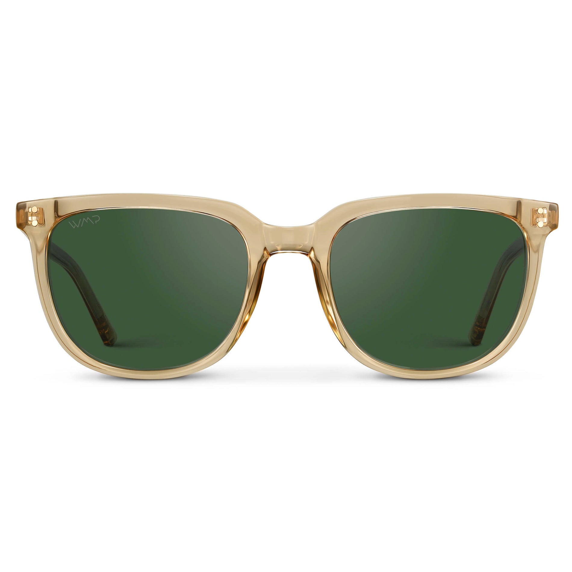 Champagne Crystal / Smoke Green Lens || Yellow Square Frame Sunglasses with Green Polarized 