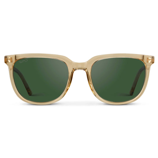 Champagne Crystal / Smoke Green Lens || Yellow Square Frame Sunglasses with Green Polarized 
