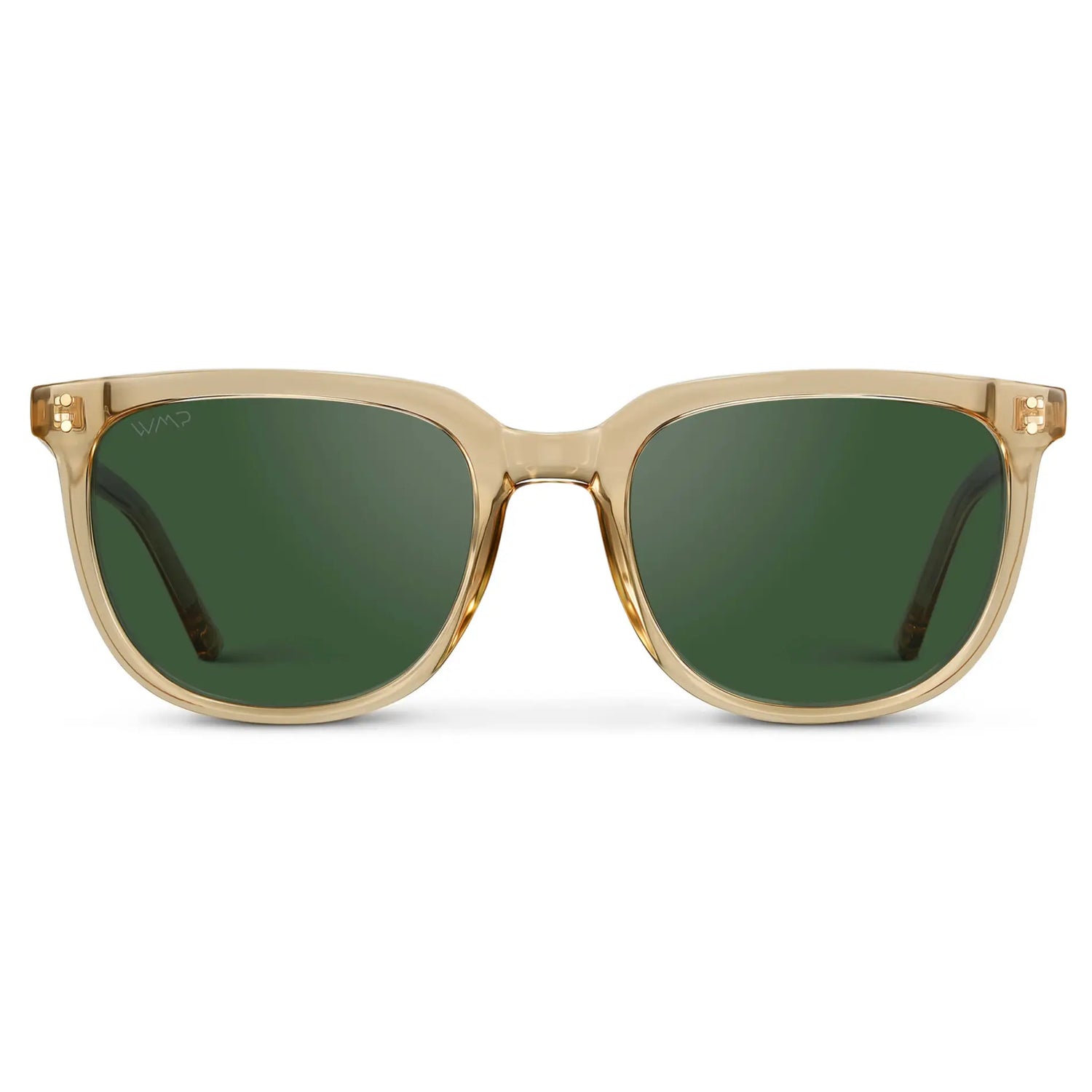 Champagne Crystal / Smoke Green Lens || Yellow Square Frame Sunglasses with Green Polarized Lenses