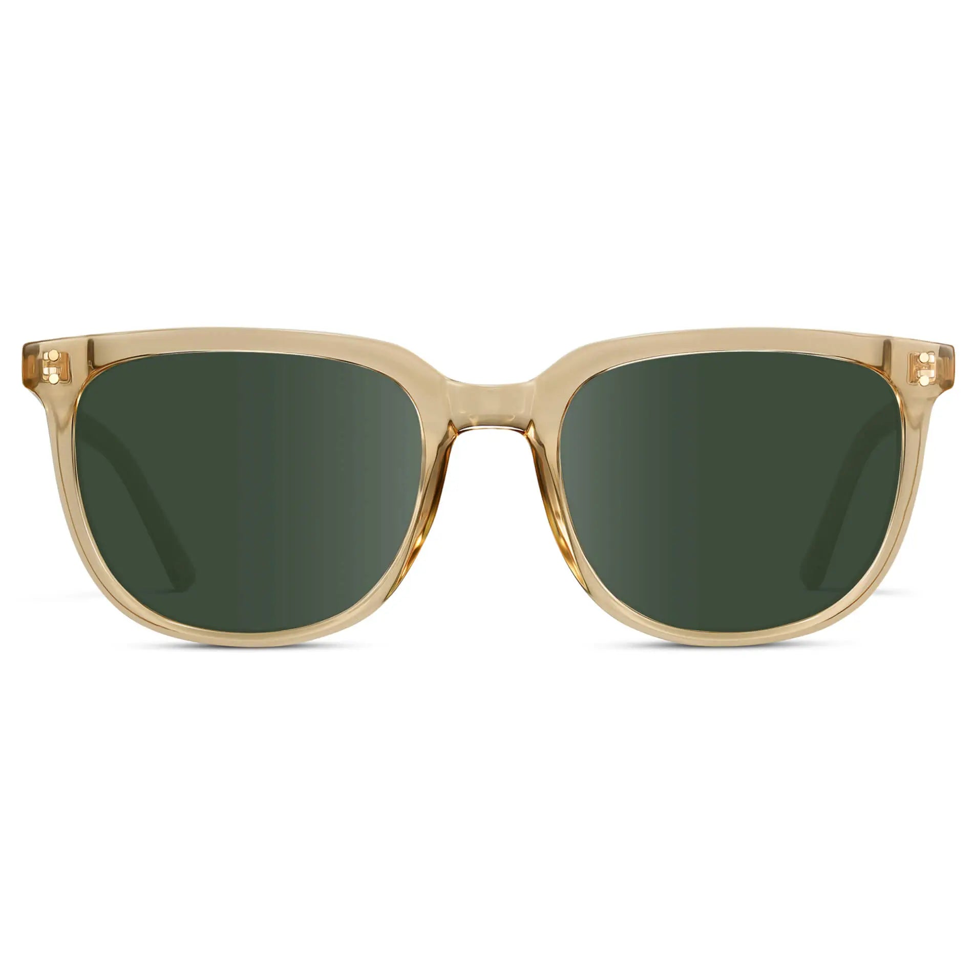Champagne Crystal / G15 || Men's Square Prescription Sunglasses with Champagne Crystal Frame and Green Lenses on a white background