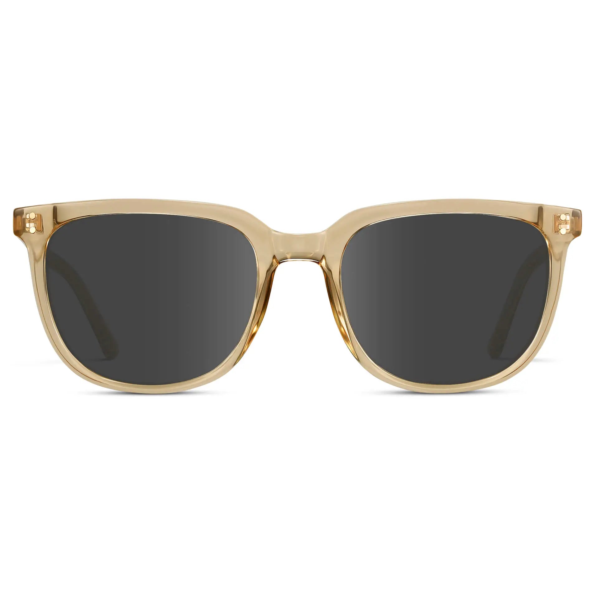 Champagne Crystal / Grey || Men's Square Prescription Sunglasses with Champagne Crystal Frame and Grey Lenses on a white background