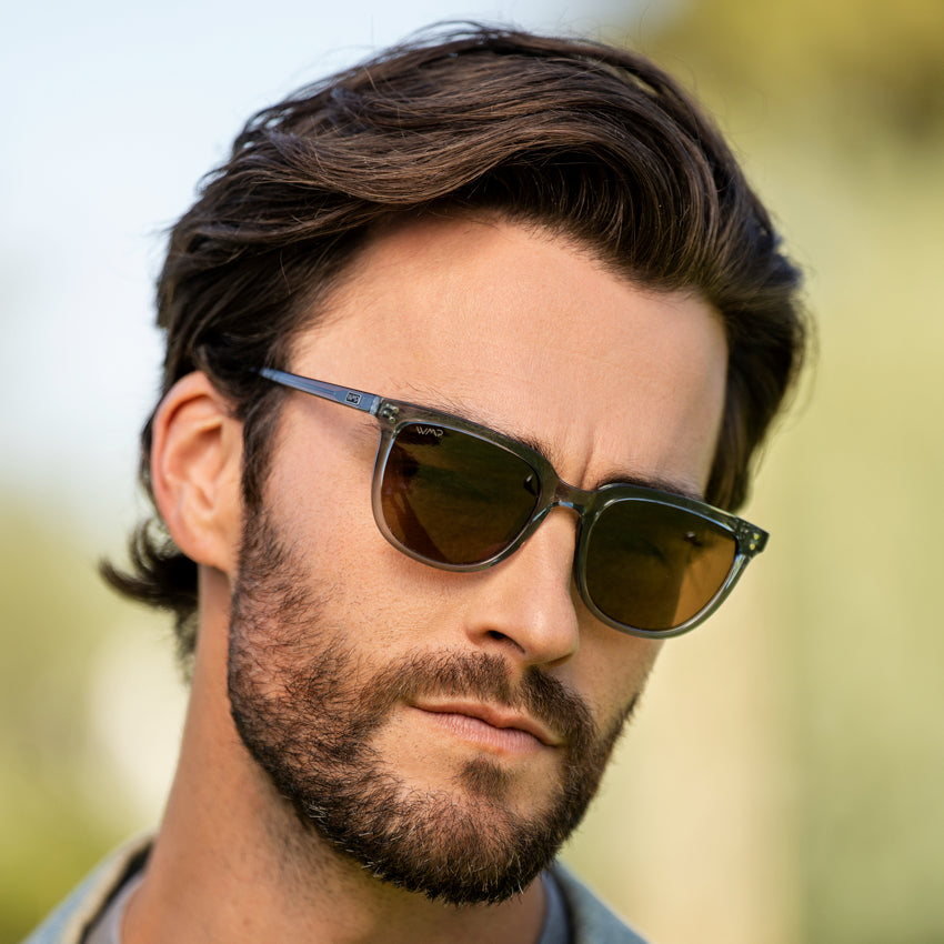 Crystal Stone Blue / Brown Lens || Blue Square Frame Sunglasses with Brown Polarized Lenses