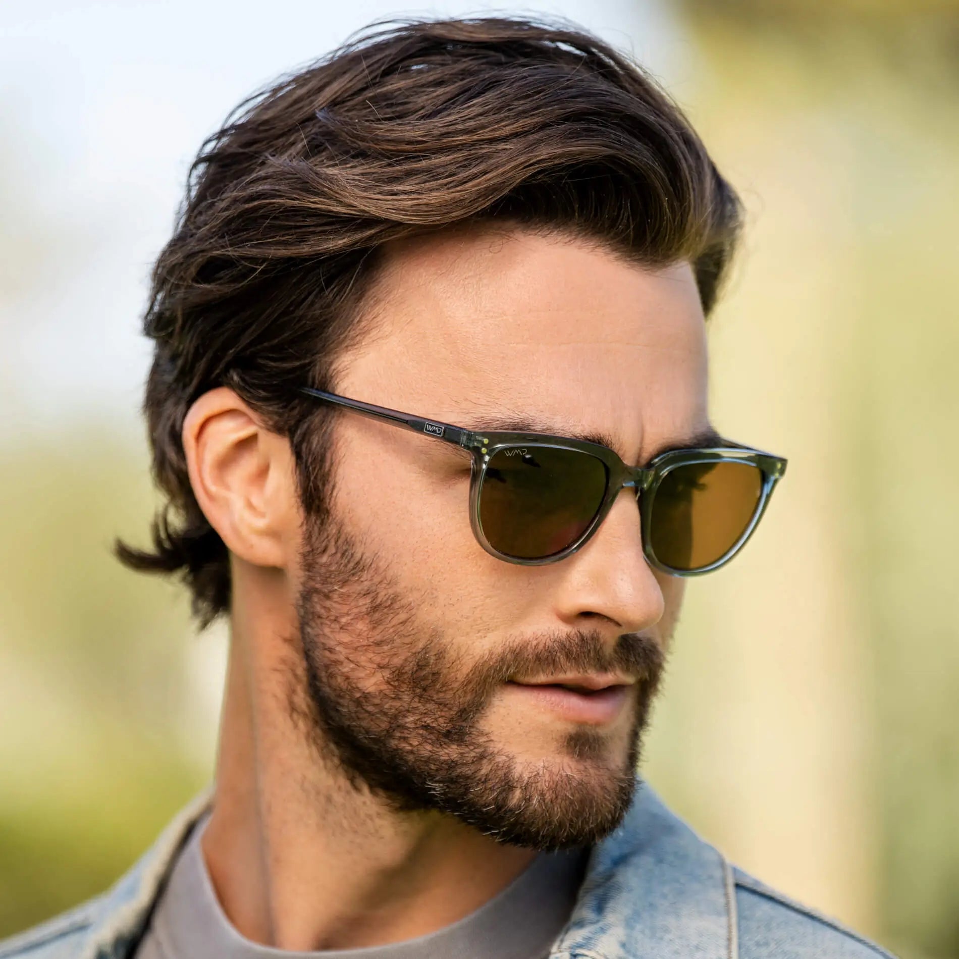 Crystal Stone Blue / Brown Lens || Blue Square Frame Sunglasses with Brown Polarized Lenses