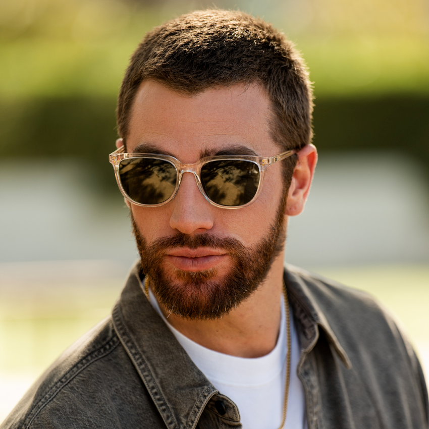 Clear / Smoke Green Lens || Clear Square Frame Sunglasses with Green Polarized Lenses