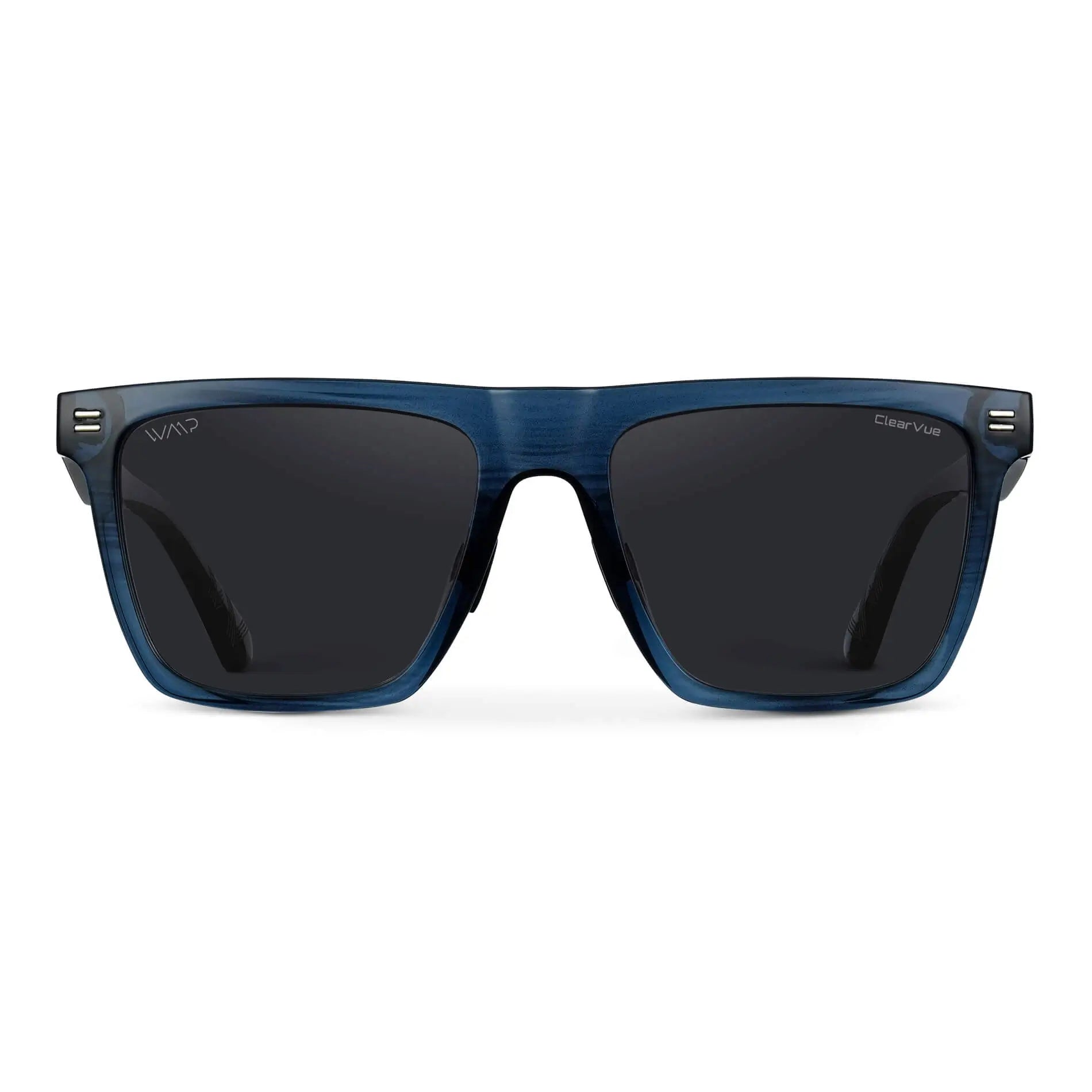 Indigo Blue Grain / Black Lens || Blue Rectangle Frame Sunglasses with Black Polarized Lenses