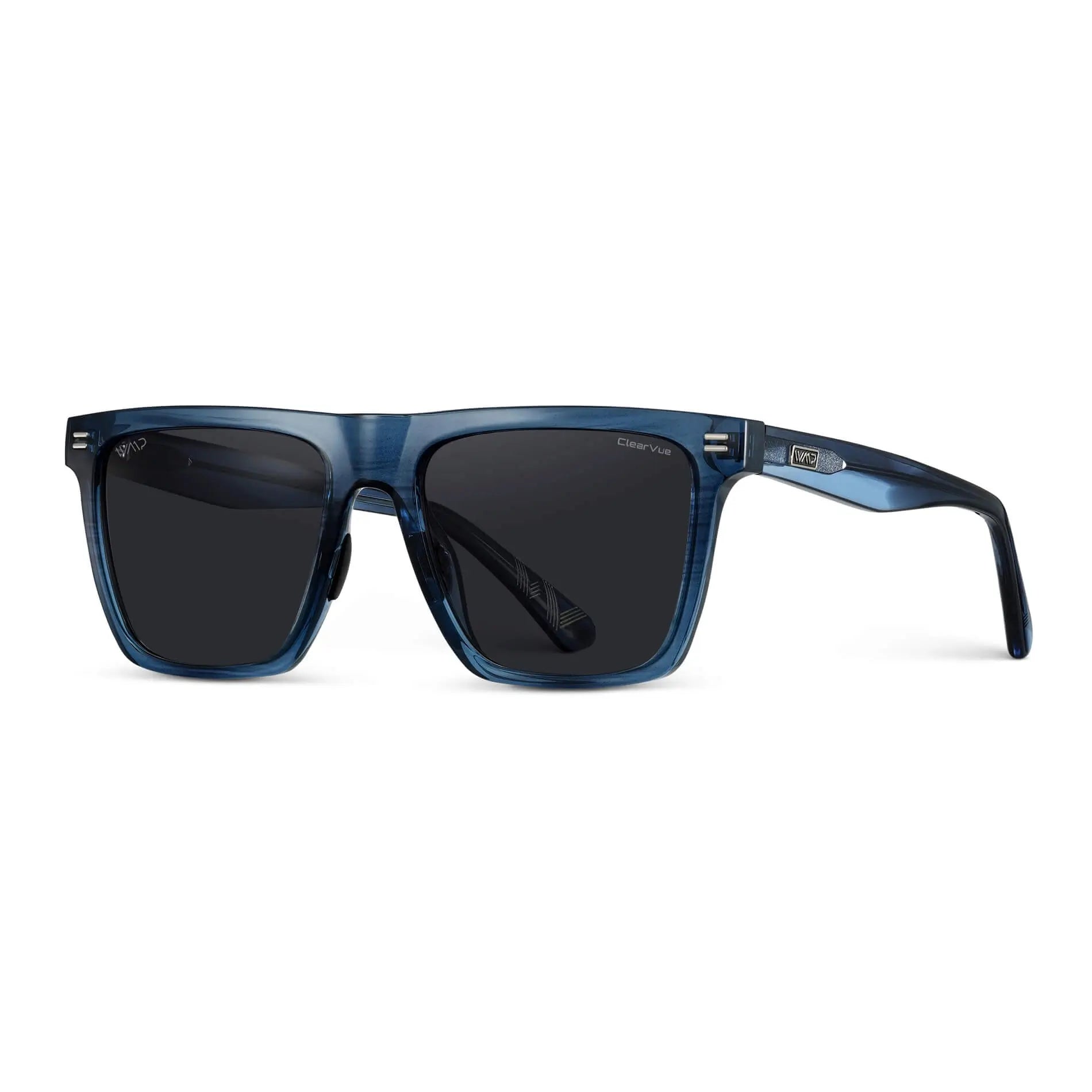 Indigo Blue Grain / Black Lens || Blue Rectangle Frame Sunglasses with Black Polarized Lenses