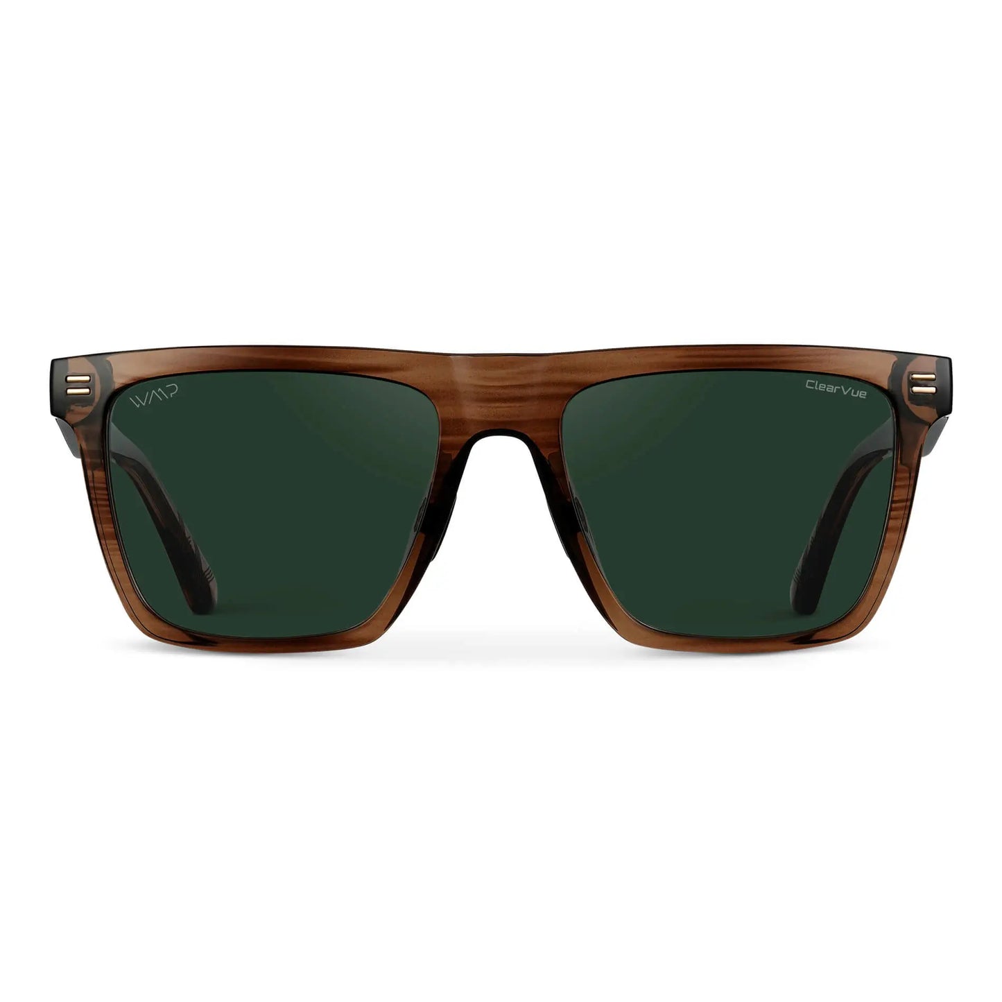 Crystal Mesquite Grain / Green Lens || Brown Rectangle Frame Sunglasses with Green Polarized Lenses