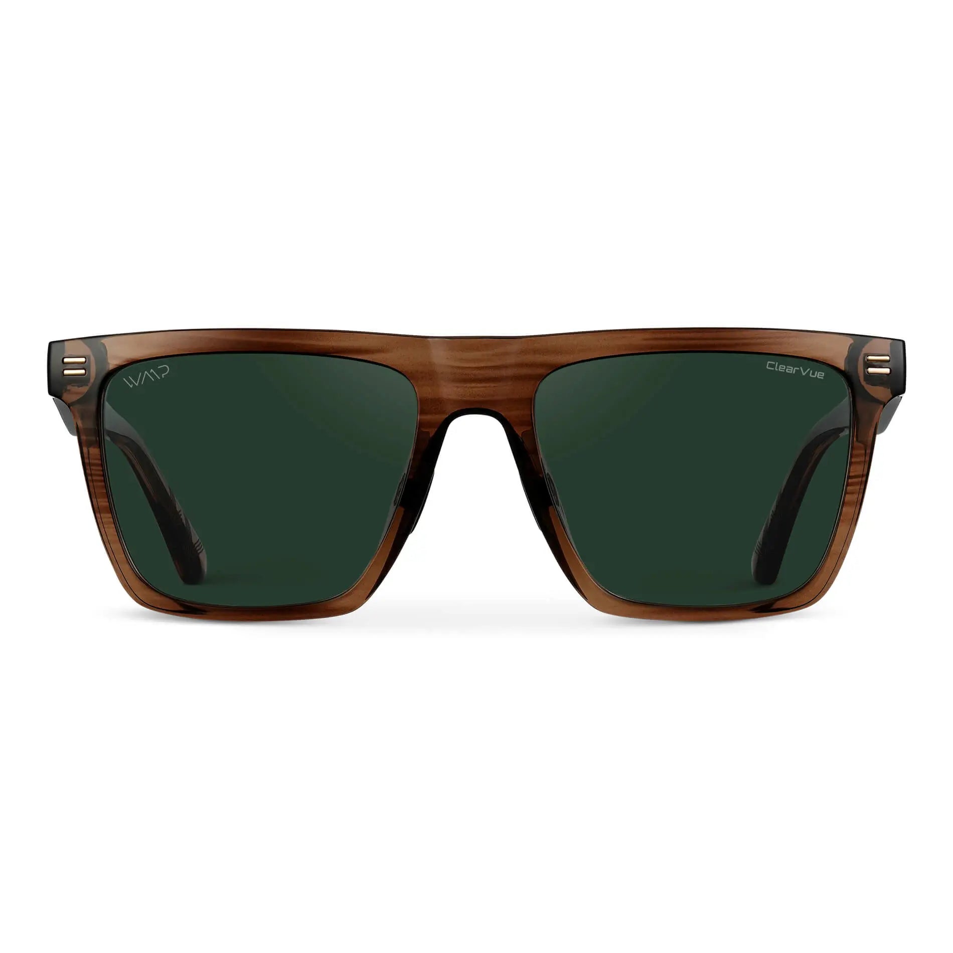 Crystal Mesquite Grain / Green Lens || Brown Rectangle Frame Sunglasses with Green Polarized Lenses