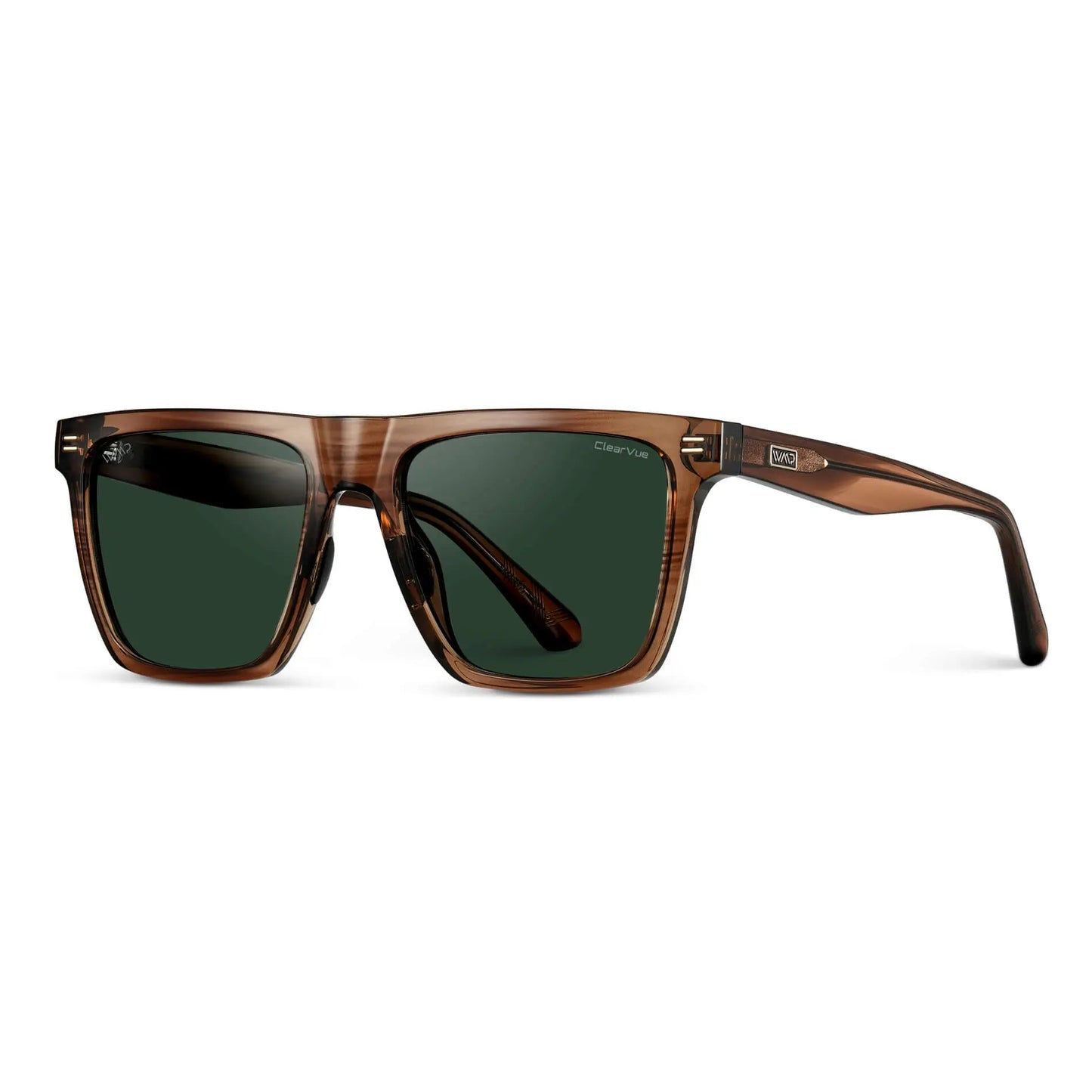 Crystal Mesquite Grain / Green Lens || Brown Rectangle Frame Sunglasses with Green Polarized Lenses
