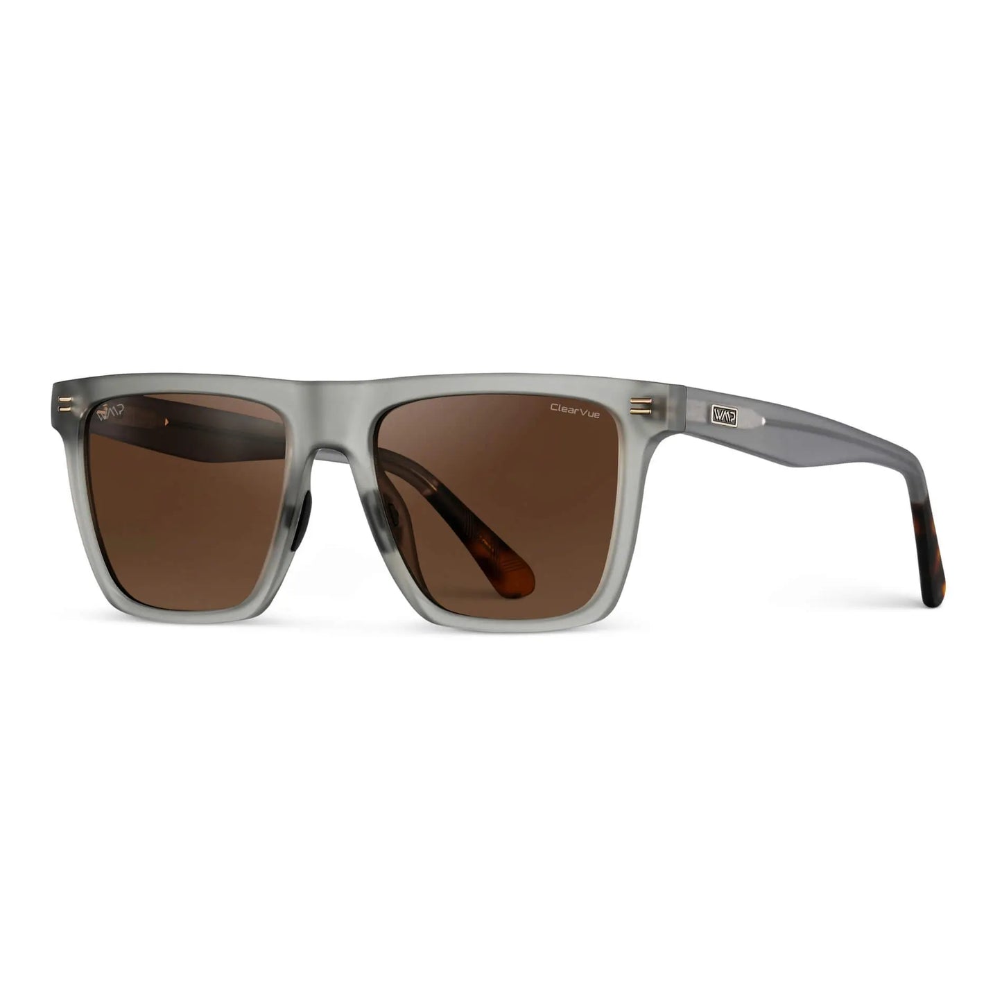 Frosted Moonrock Grey / Brown Lens || Grey Rectangle Frame Sunglasses with Brown Polarized Lenses