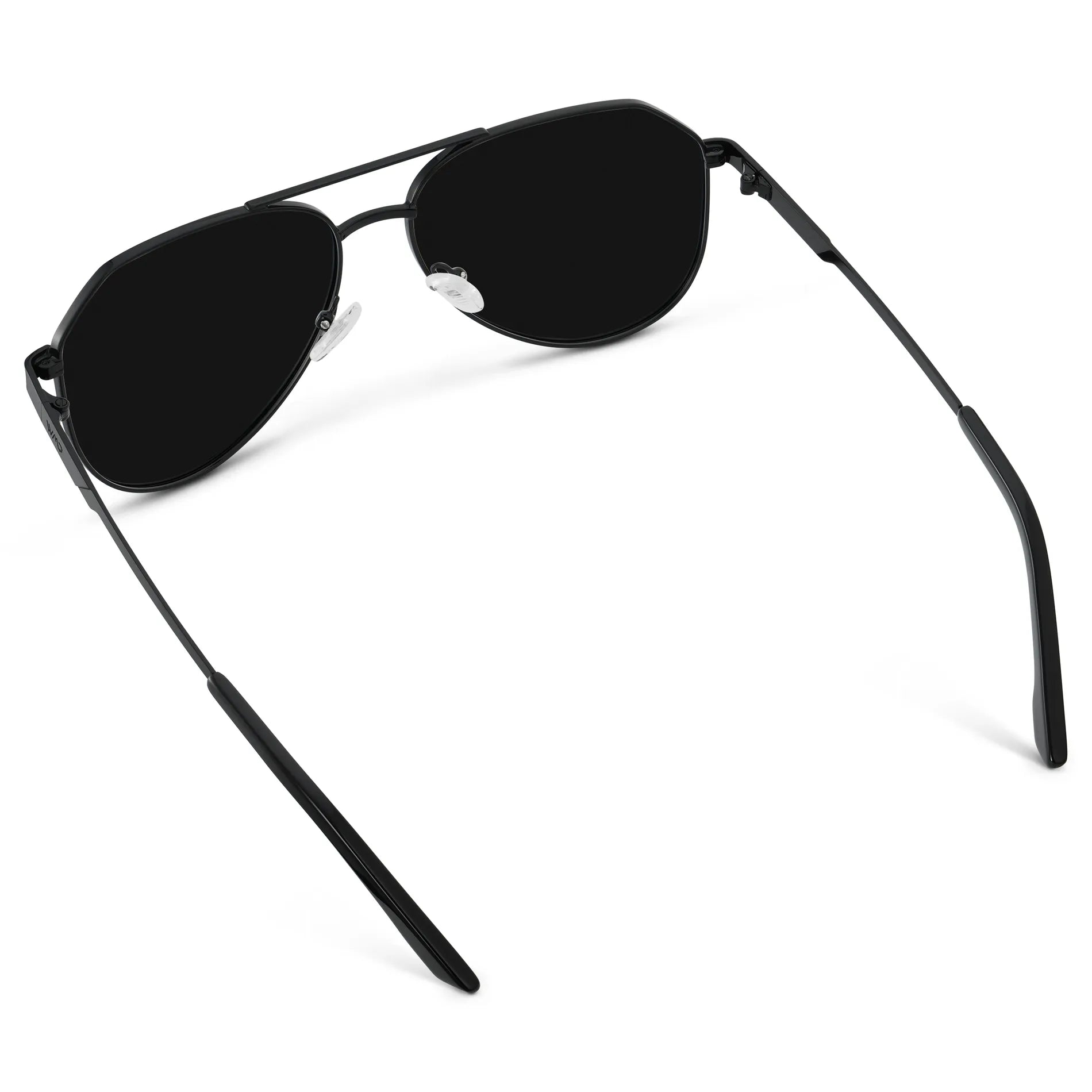 Black / Triple Black Lens || Back view of Men's Stainless Steel Aviator Sunglasses with Black Frame and Triple Black Lens on a white background