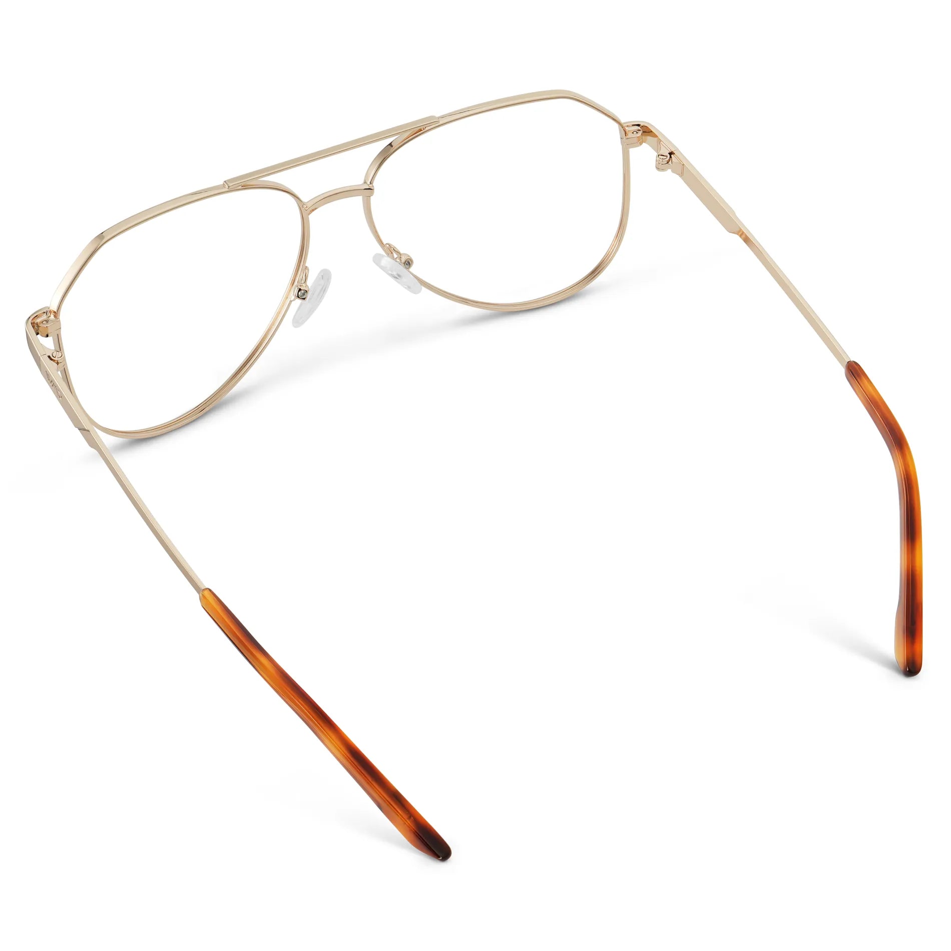 Gold || Back view of Men's Stainless Steel Aviator Prescription Glasses with Gold Frame and Clear Lens on a white background
