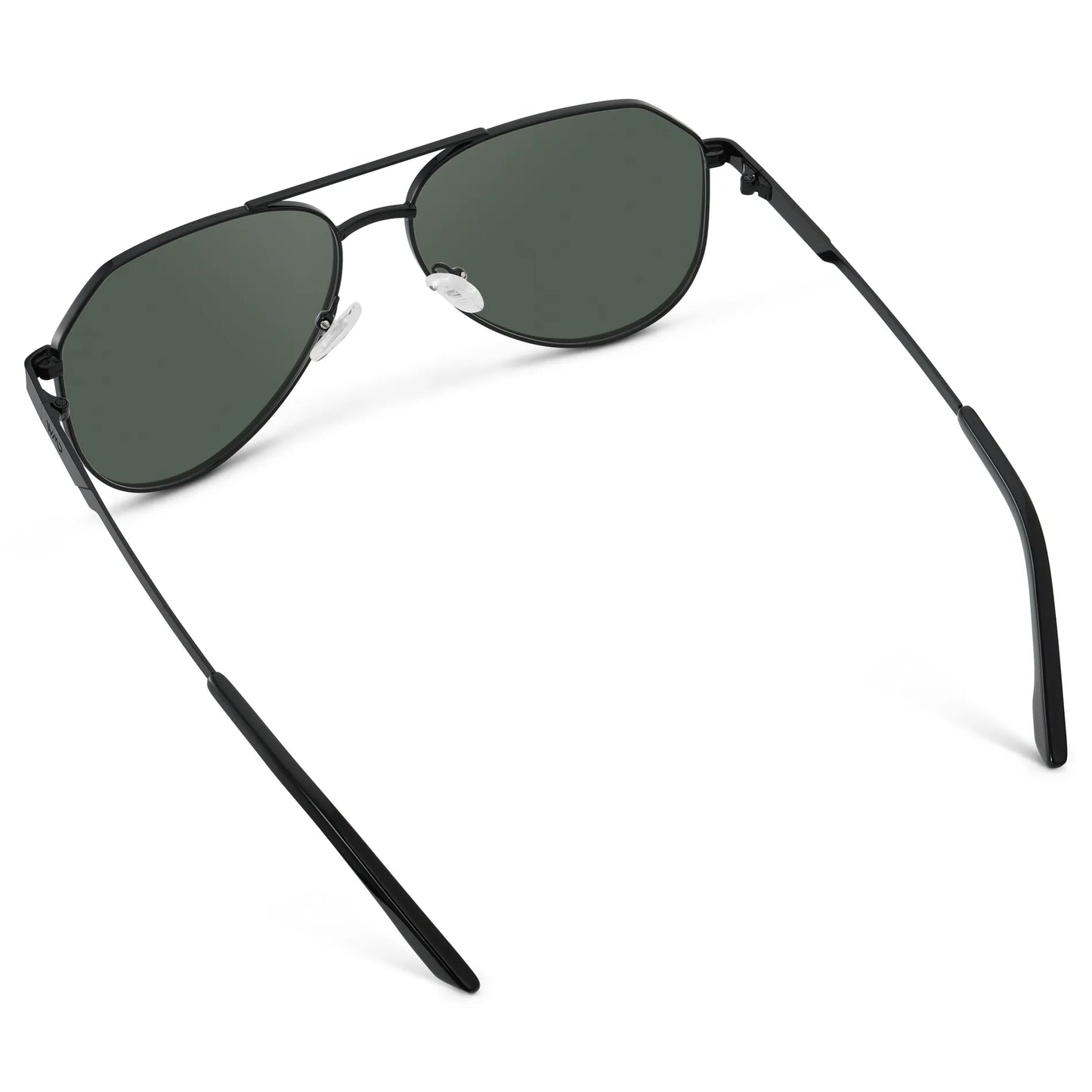 Black / G15 || Back view of Men's Stainless Steel Aviator Prescription Sunglasses with Black Frame and Green Lens on a white background