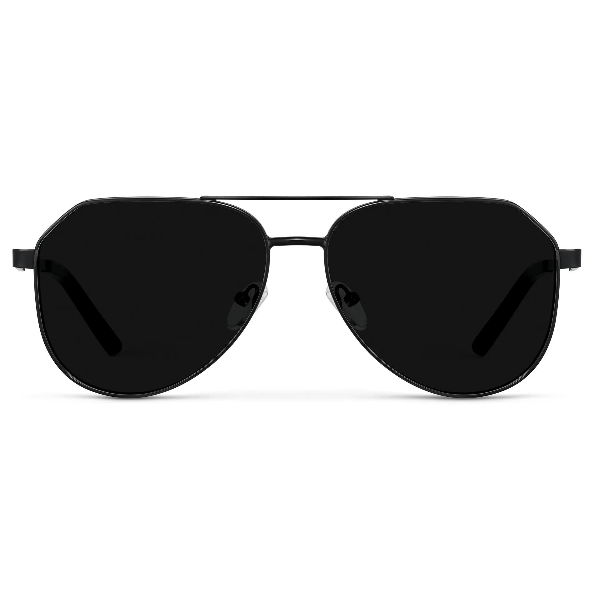 Black / Triple Black Lens || Men's Stainless Steel Aviator Sunglasses with Black Frame and Triple Black Lens on a white background