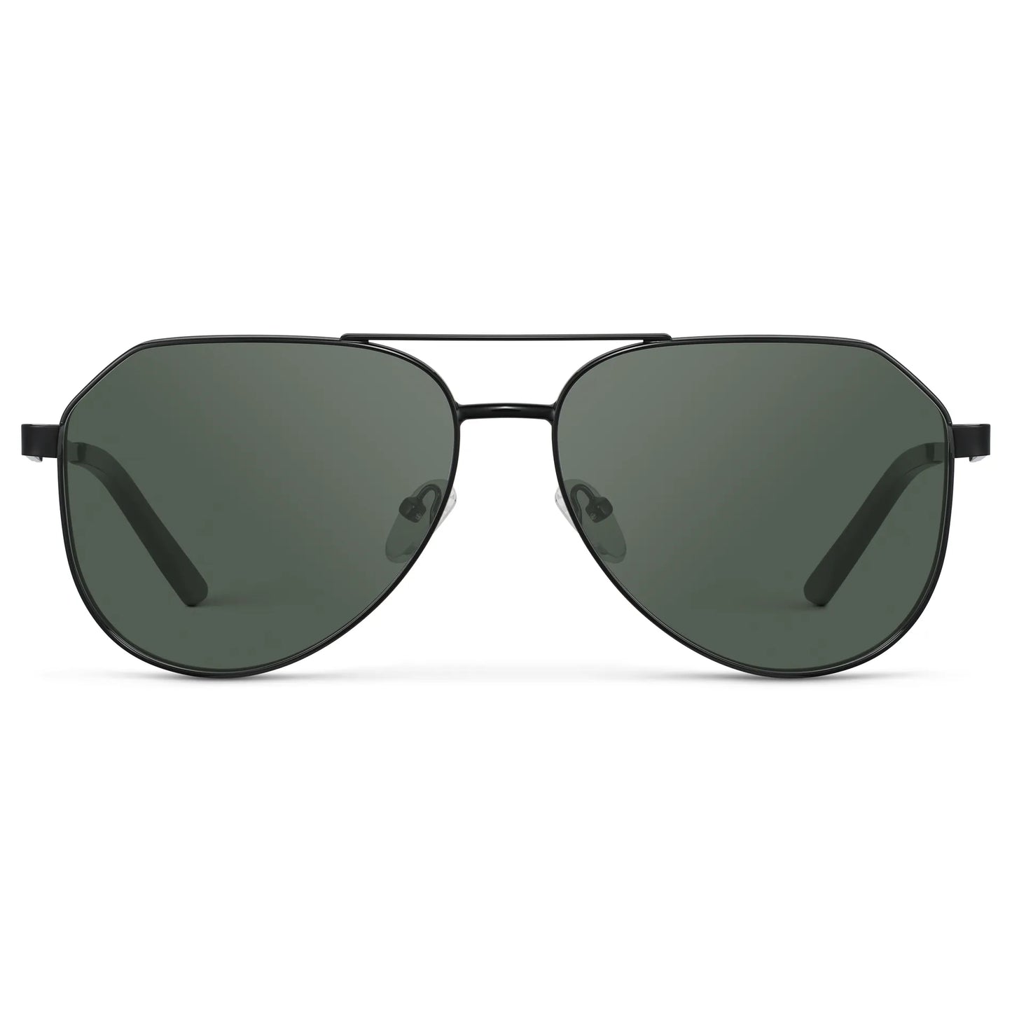 Black / G15 || Men's Stainless Steel Aviator Prescription Sunglasses with Black Frame and Green Lens on a white background