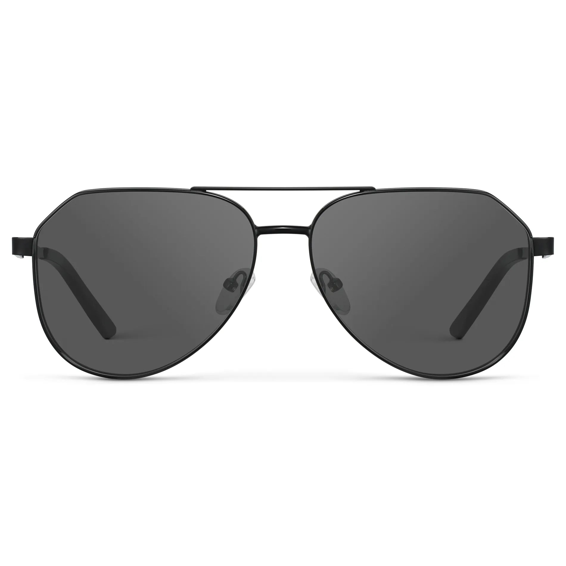 Black / Grey || Men's Stainless Steel Aviator Prescription Sunglasses with Black Frame and Grey Lens on a white background
