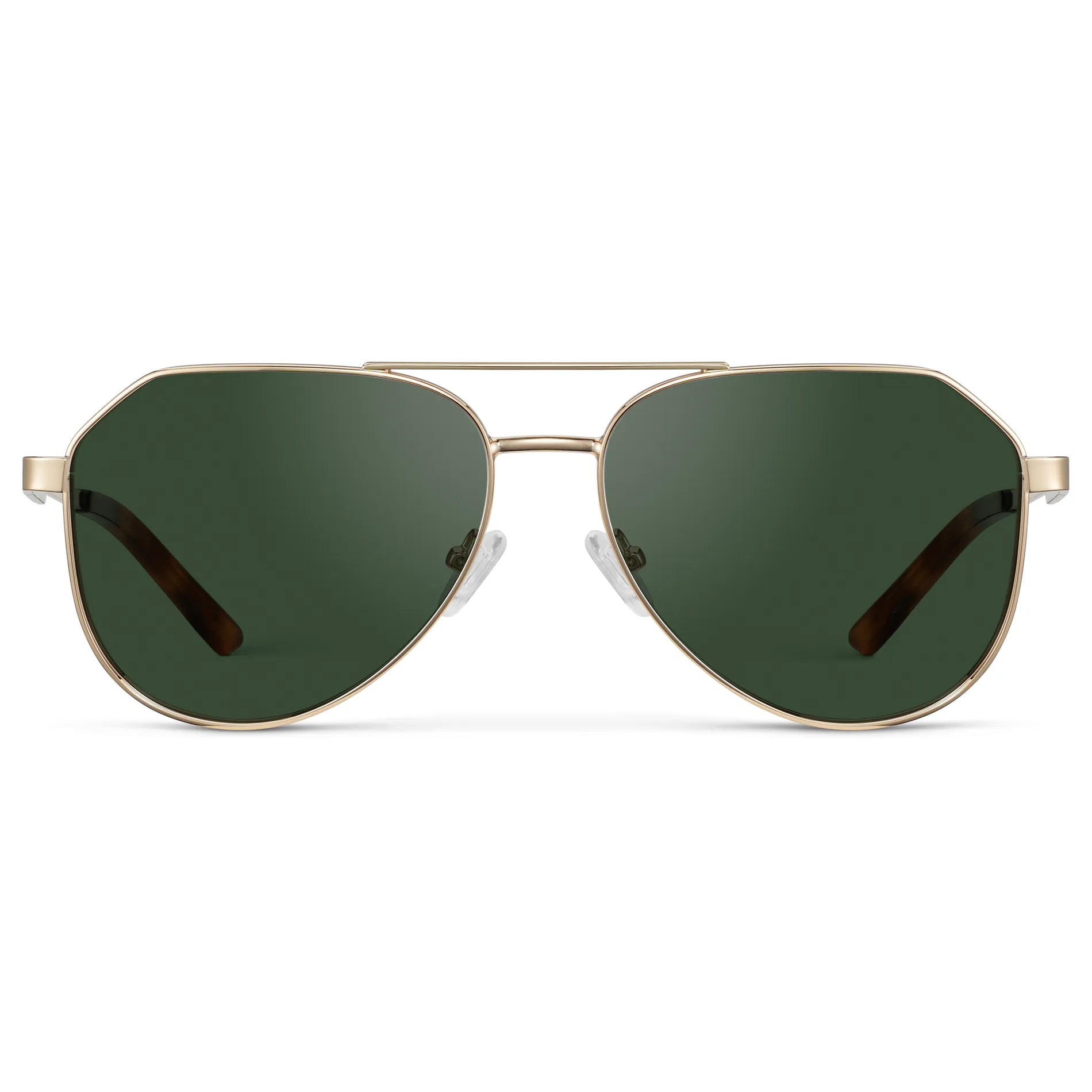 Gold / Smoke Green Lens || Men's Stainless Steel Aviator Sunglasses with Gold Frame and Smoke Green Lens on a white background